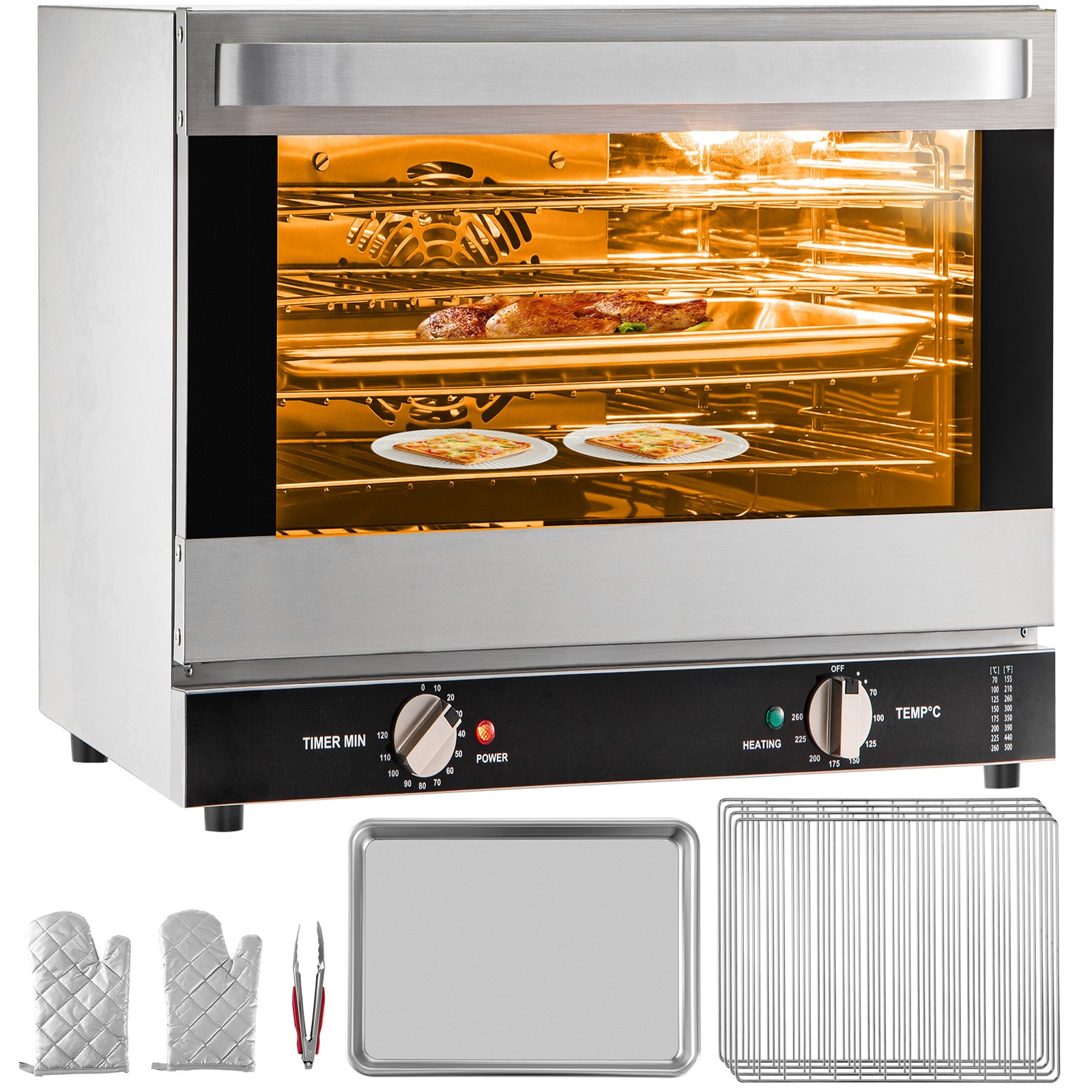 VEVOR RFXHLM68L110V42FZV1 66L Commercial Convection Oven 24 inch Single Electric Wall Oven Single-fan and ( Stainless Steel + Tempered Glass )