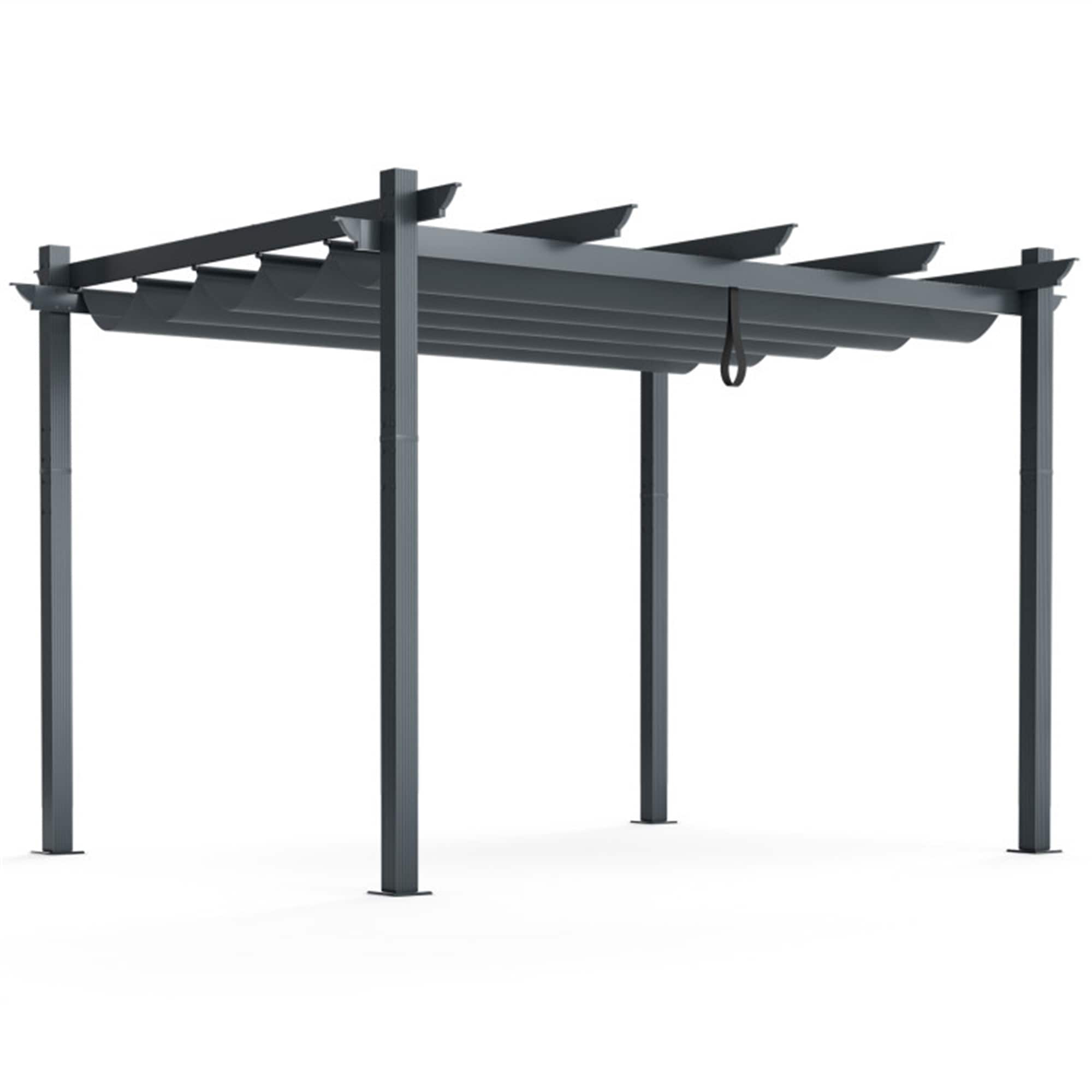 BABOOM BOM-10912GR-CO Outdoor Retractable Pergola 10-ft W x 12-ft L x 8-ft H Gray Metal Attached Pergola with Canopy