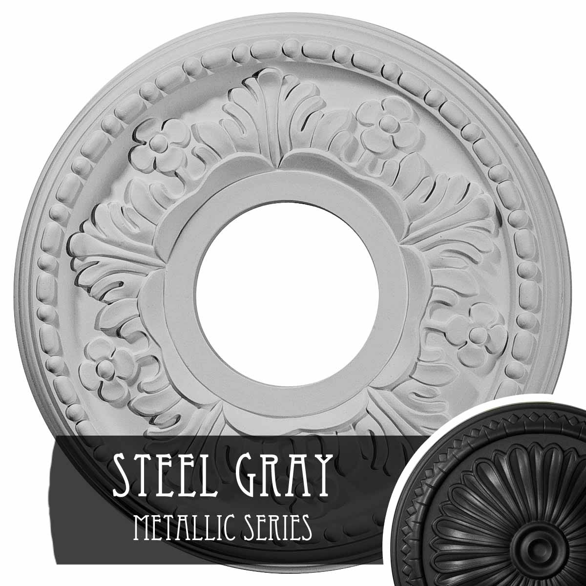 Ekena Millwork CM11HESGS Helene 11.875-in W x 11.875-in L Painted Steel Gray Polyurethane Whole Ceiling Medallion