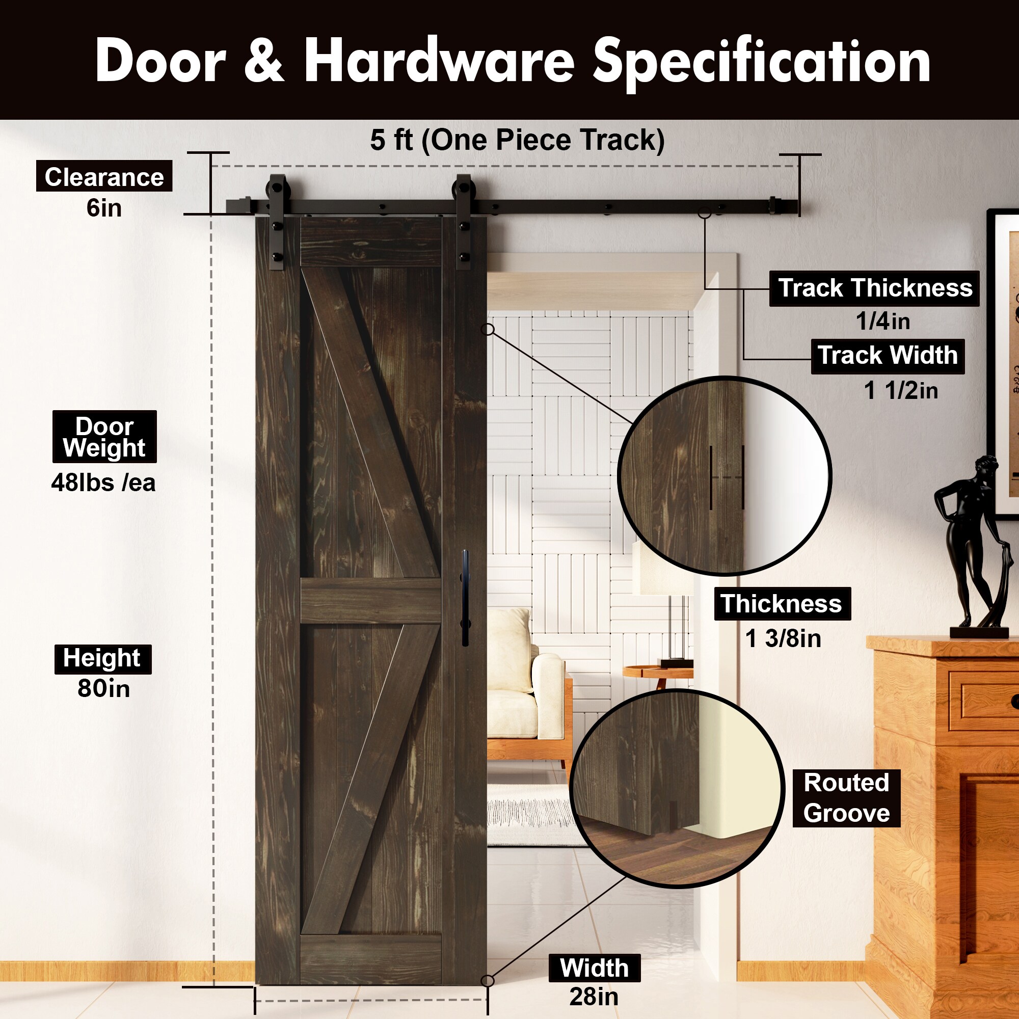 HOMACER YT1TGH060C-2880F-EB Barn-Doors - View #2
