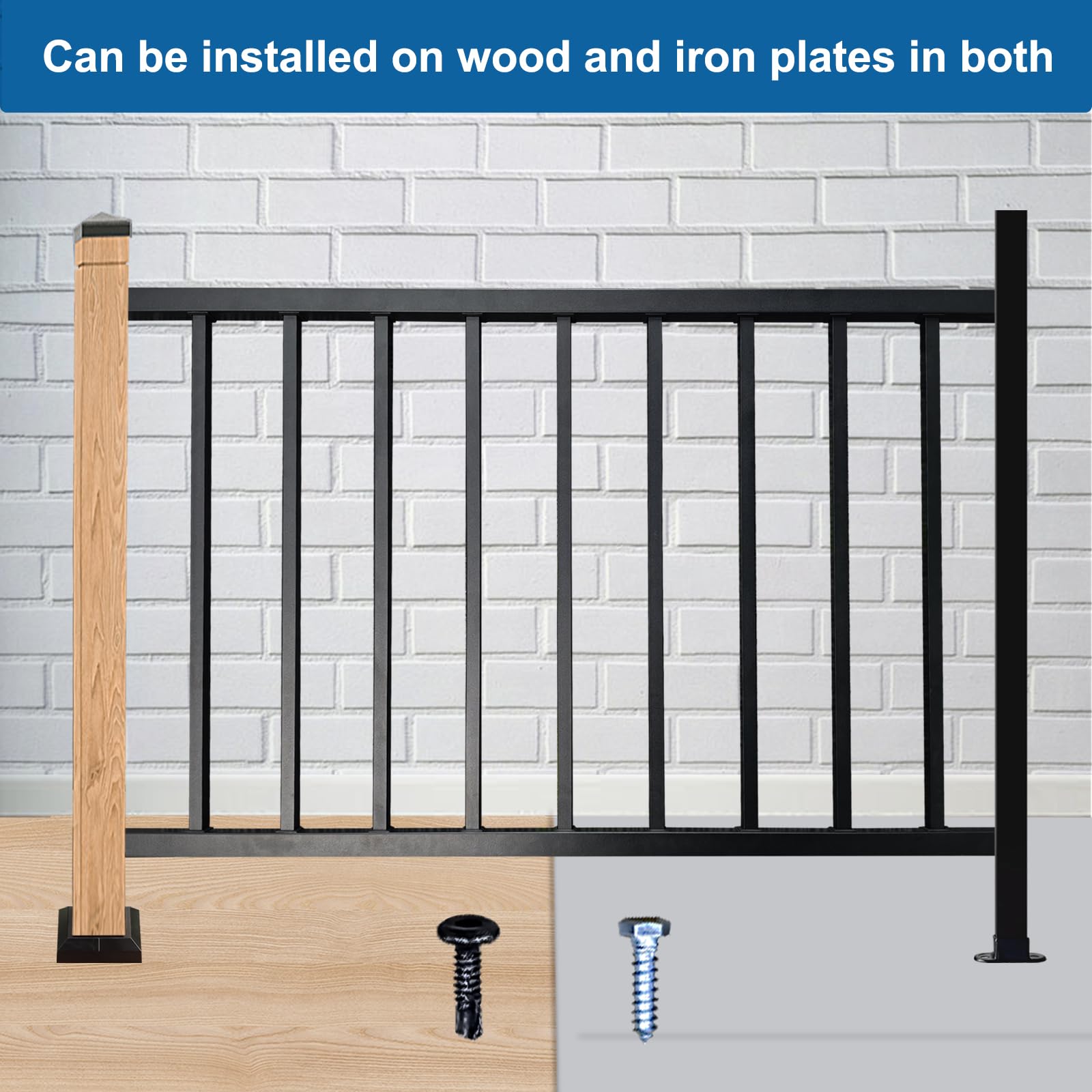 Anqtovp Metal Guard Railing Kit with Balusters 4 Feet Black Deck Porch ...