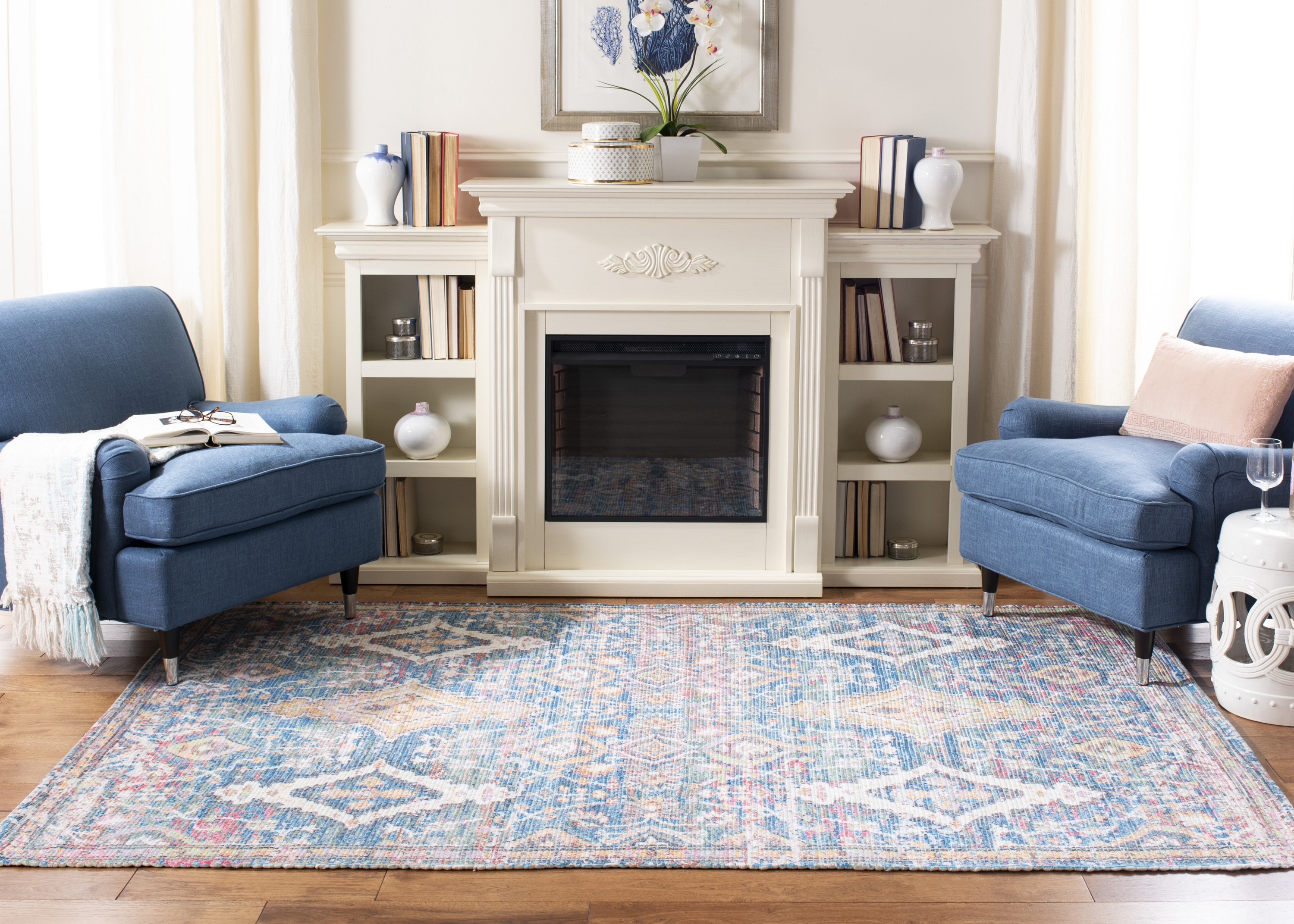 Reversible Turquoise & Peach Handwoven Cotton-Wool Blend Area Rug, 4' x 6'