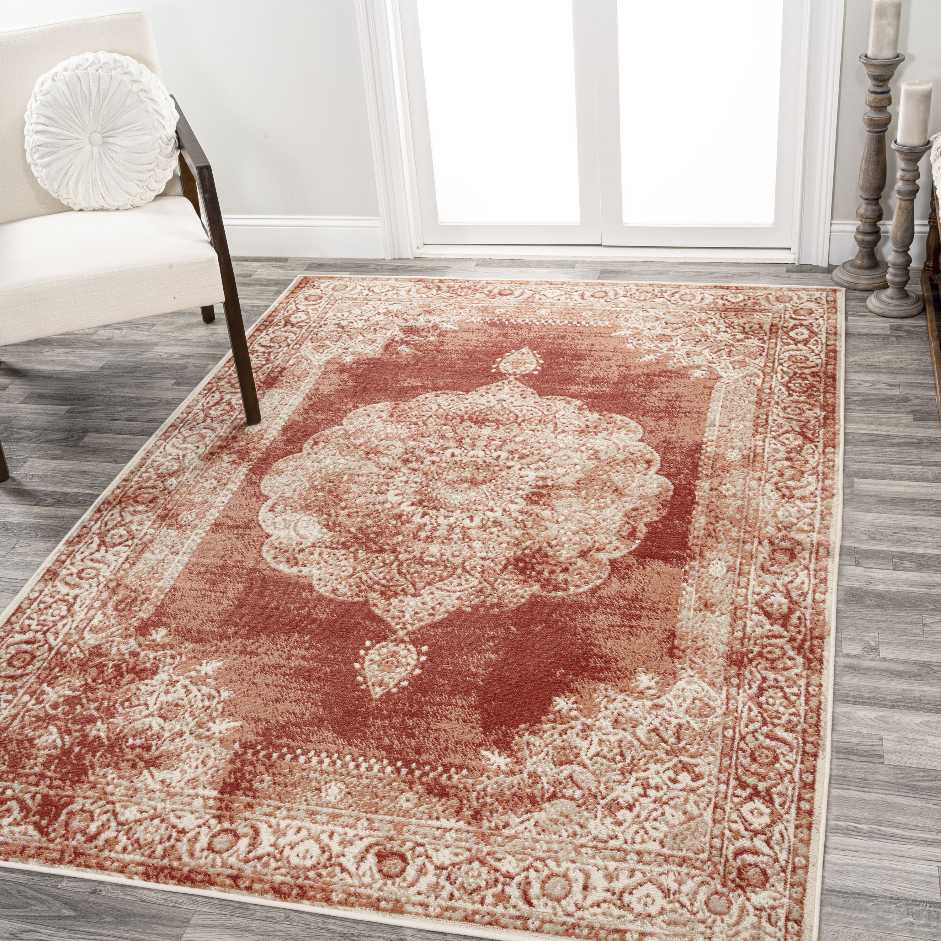 JONATHAN  Y MDP403F-5 MODERN PERSIAN Rosalia 5 x 8 (ft) Loomed Polypropylene Peach/Ivory Rectangular Indoor Medallion Persian Area rug