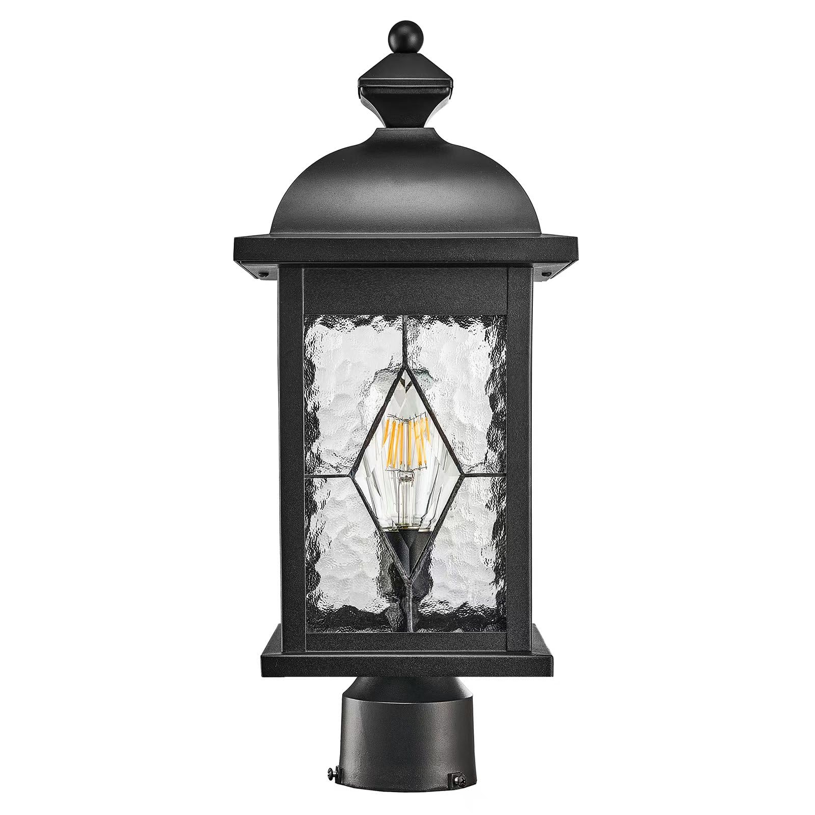 AOIZGMY Outdoor Post Light 16 Inch Height Pier Mount Hard Wired Black Lamp with Water Ripple Handmade Glass for Garden Porch Patio