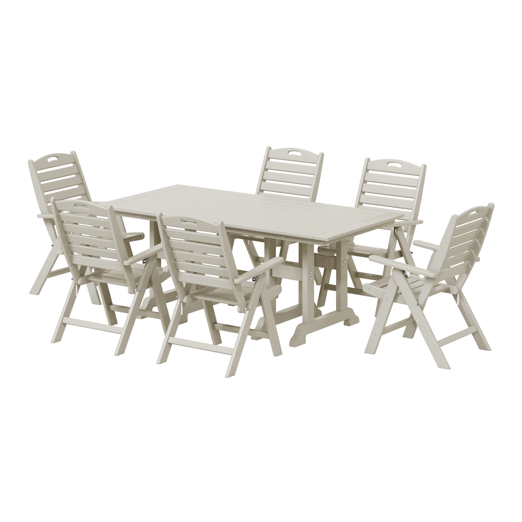 Westin Furniture OP3037-SD Laguna 7 -Piece Sand Patio Dining Set Plastic Rectangle Table with 6 Stationary Chairs