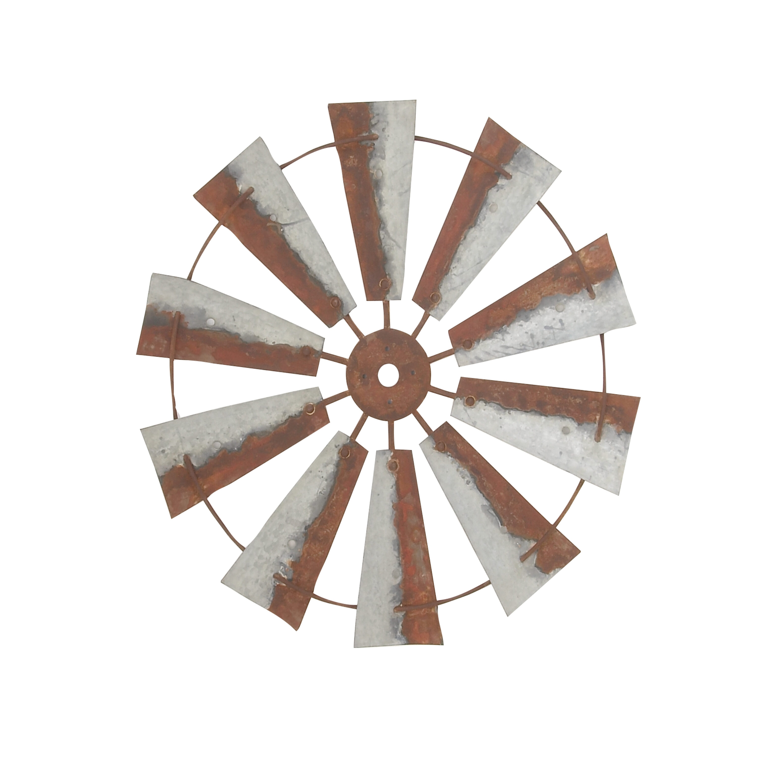 Rustic Brown Iron Windmill Wall Sculpture 30" Farmhouse Decor