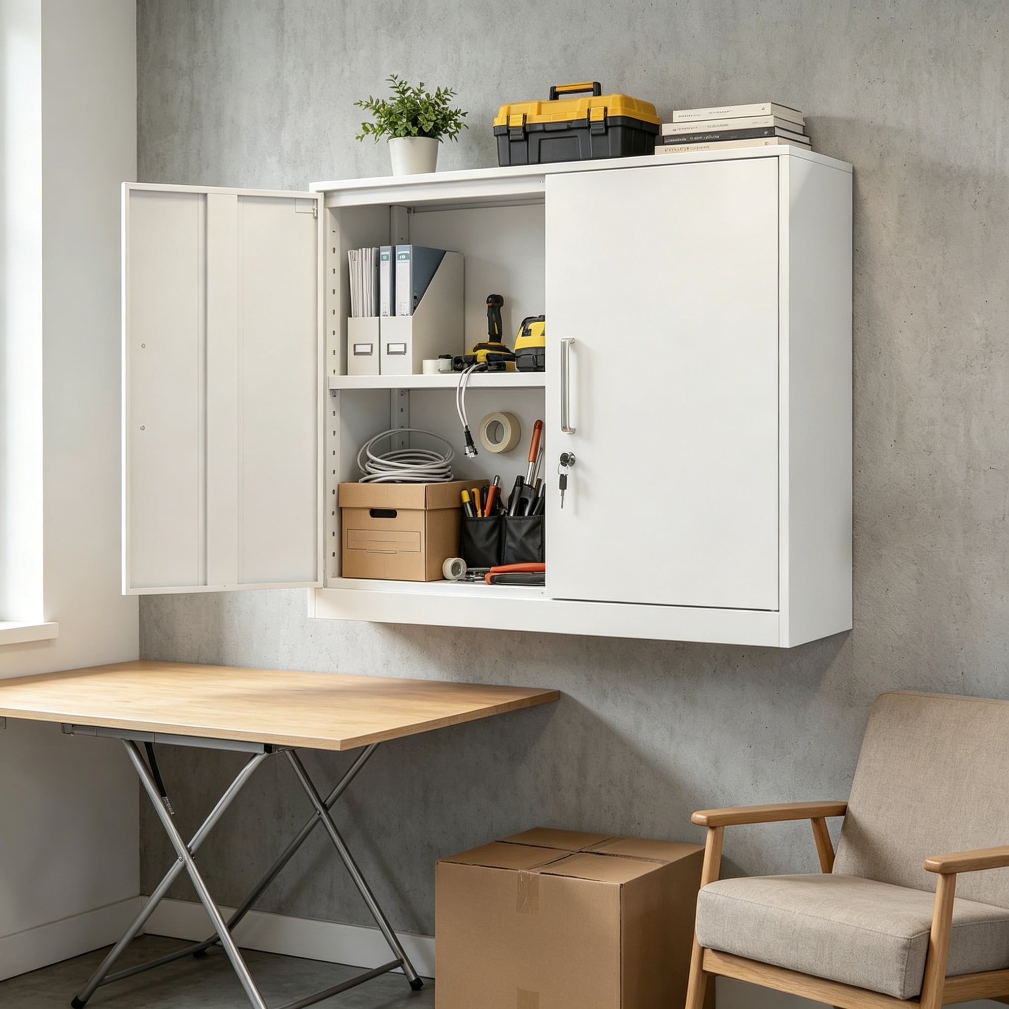 Flynama 25.98-in W x 27.95-in H x 13.77-in D Wall-mounted Steel Garage Cabinet in White