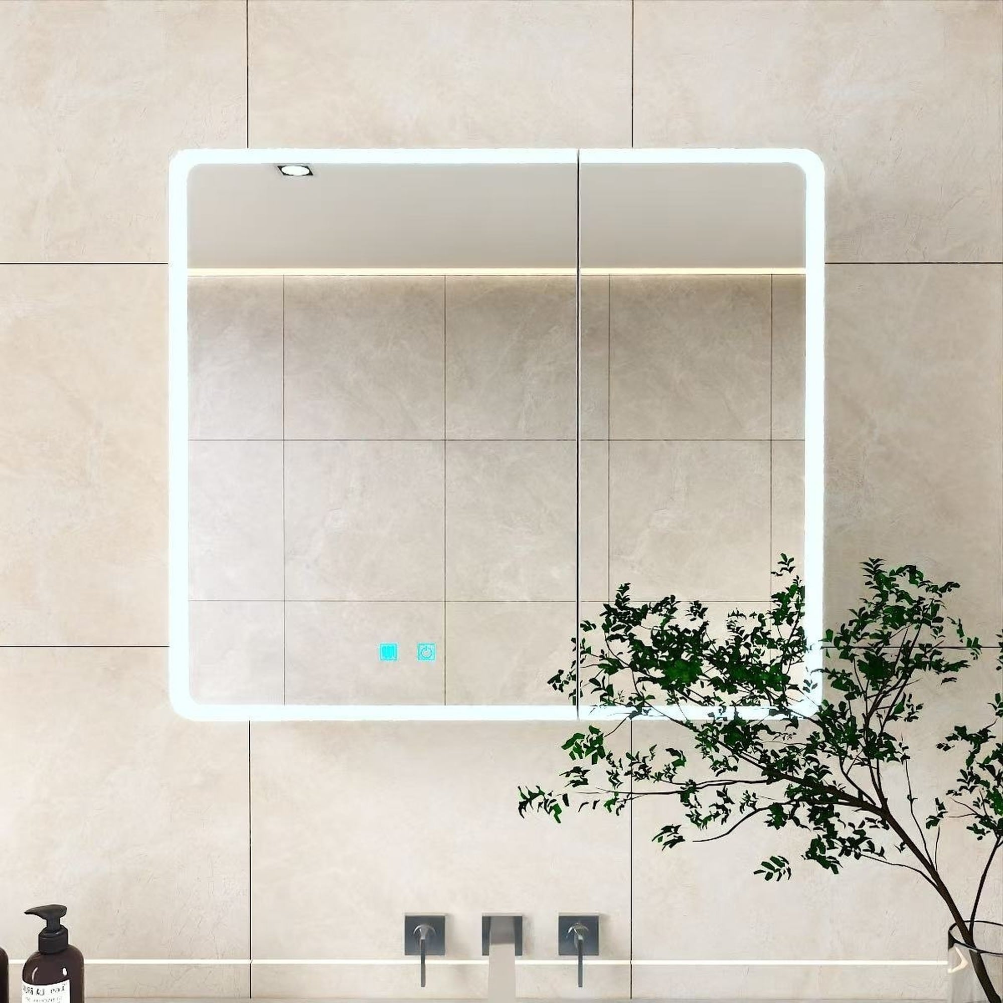 IAK 32 inch x 28 inch White Aluminum-Plastic LED Bathroom Medicine Cabinet with Anti-Fogging Mirror and Single-Color White Light