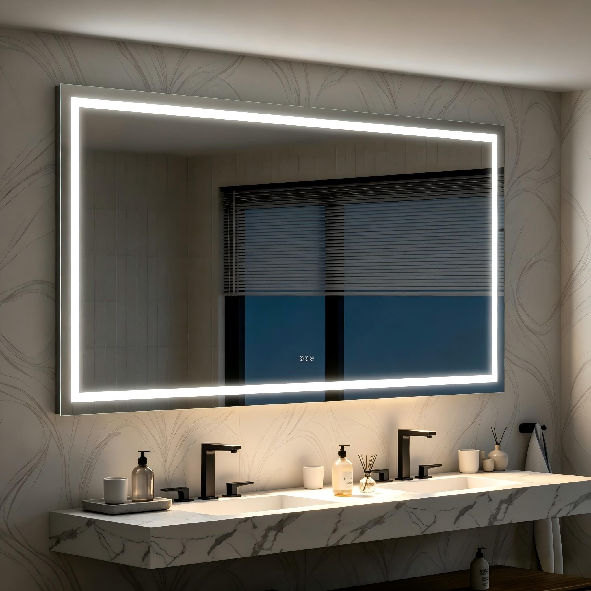 Gtnali 84-in W x 42-in H Rectangular  Vertical or Horizontal Wall Mounted LED Bathroom Mirror with Lights Anti-Fog and Dimmable 3-Color Light