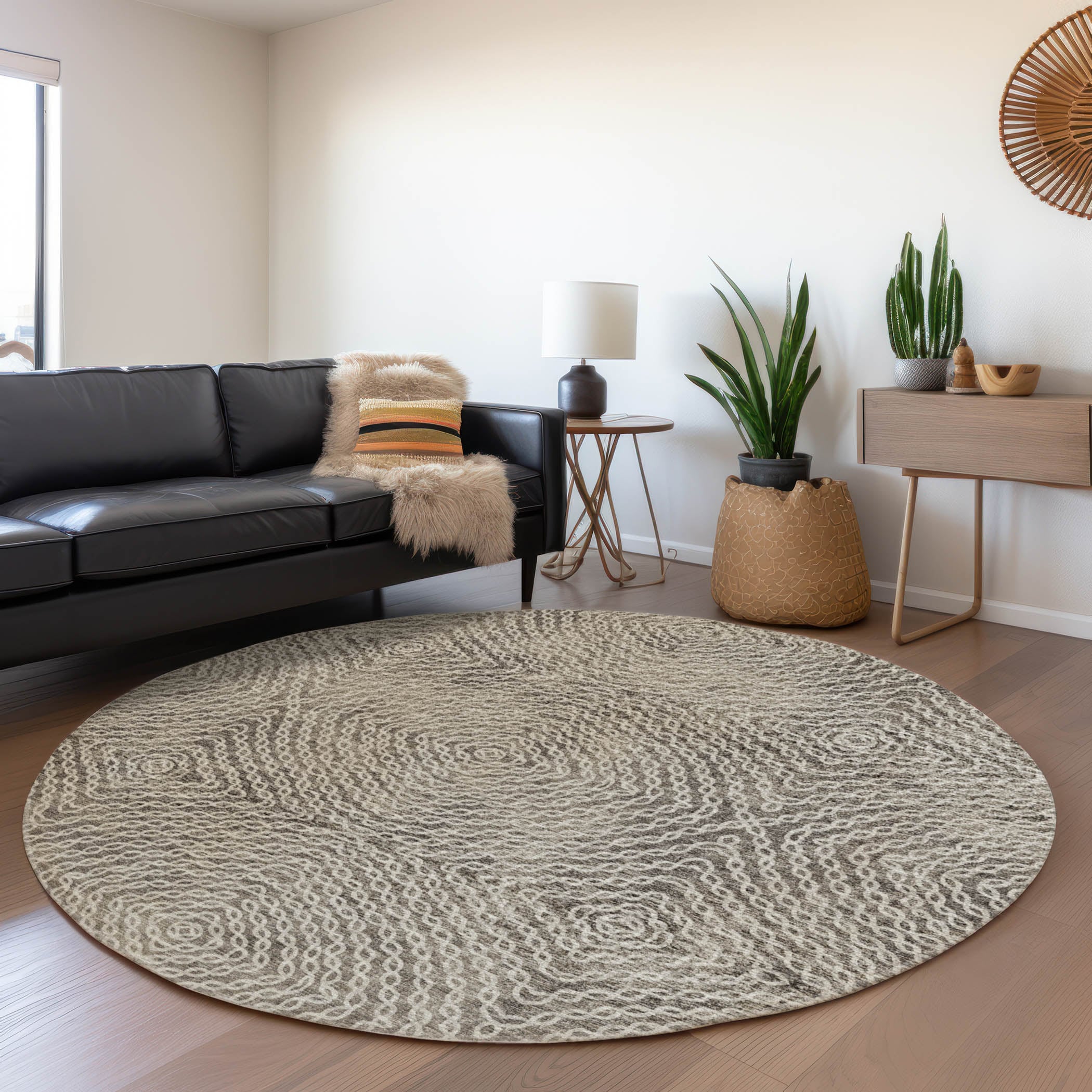Addison Rugs AMF74MC8RO Mayfield AMF74MC 8 x 8 (ft) Loomed Polyester Mocha Round Indoor Abstract Machine washable Area rug