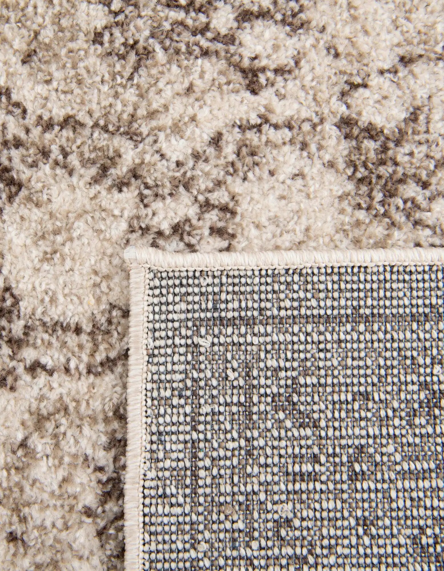 Ivory and Brown Floral Synthetic Square Rug, 10' x 10'