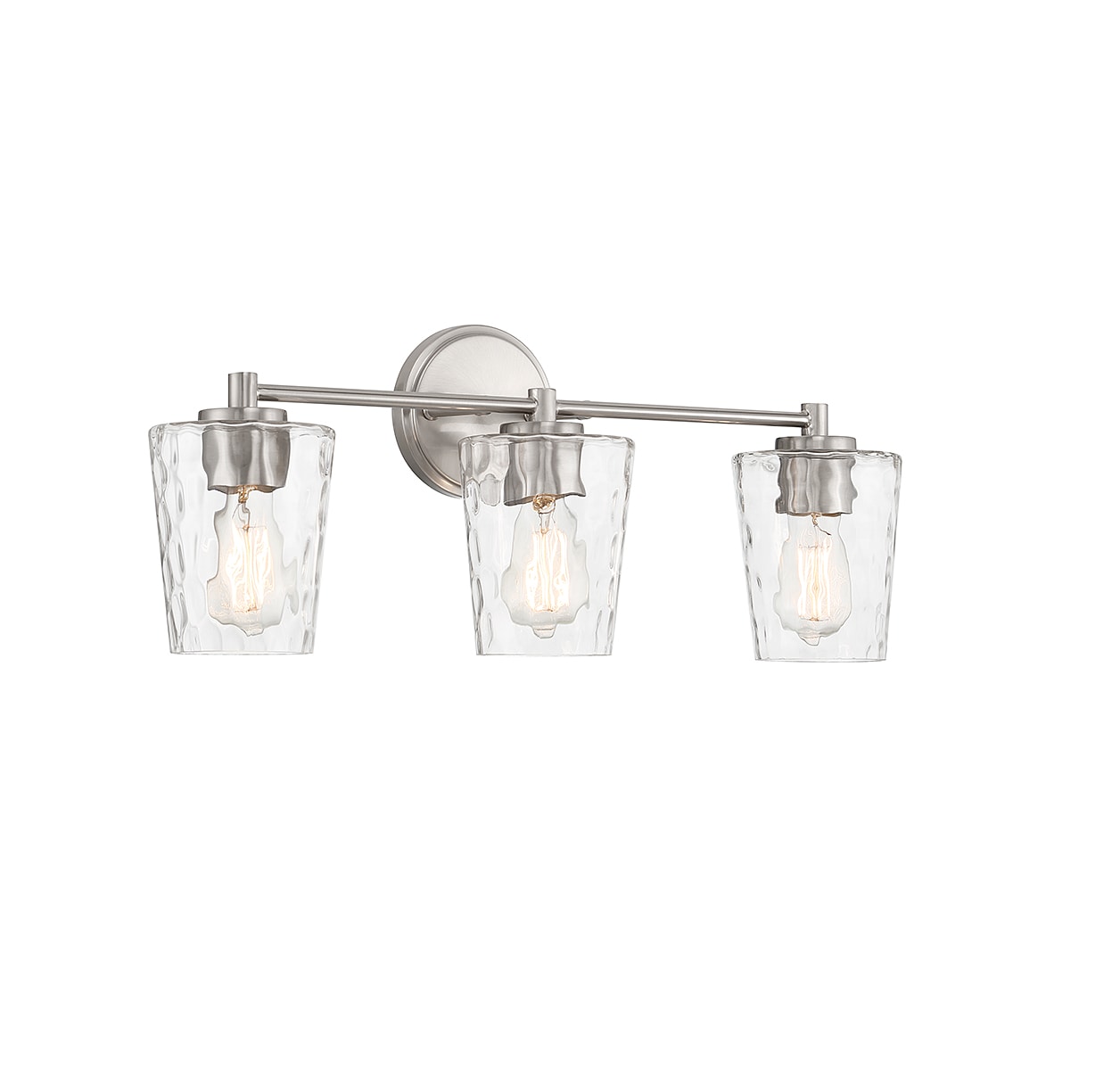 Satin Nickel 3-Light Vanity with Clear Hammered Glass Shades