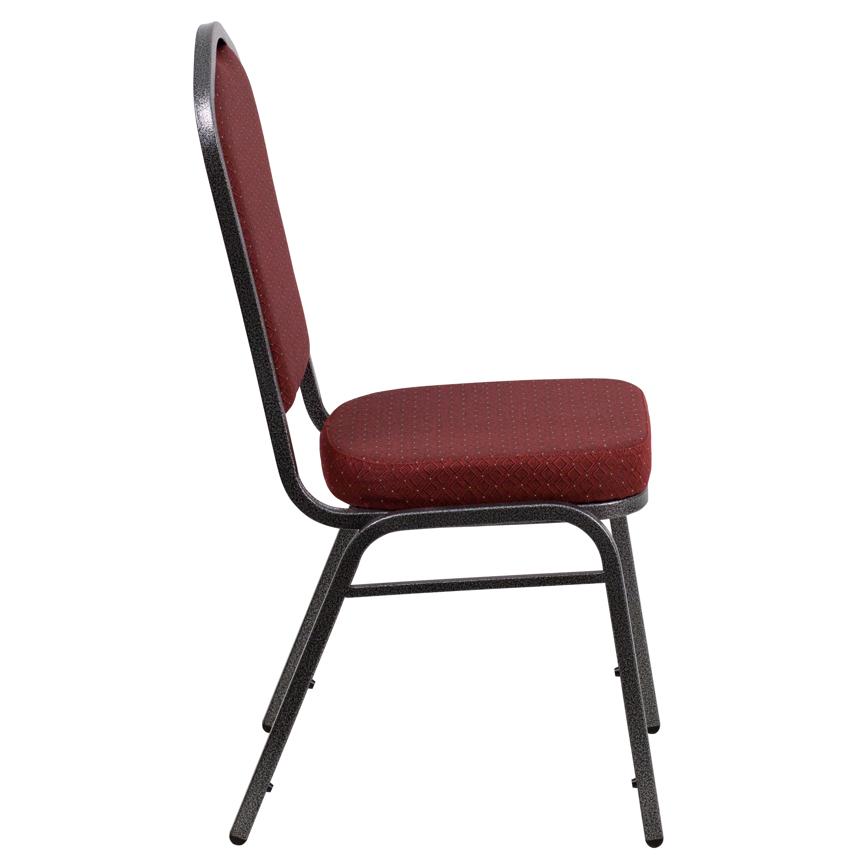 Burgundy Patterned Fabric Stacking Banquet Chair with Silver Frame