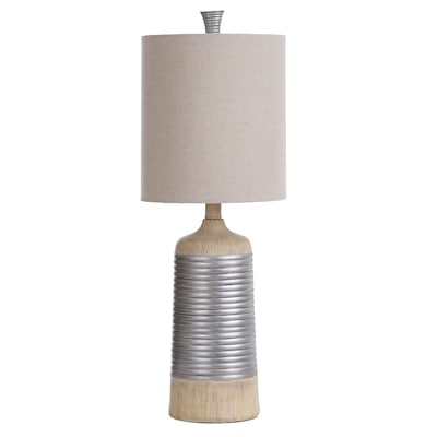 Natural Pine And Silver Table Lamp, Striped Table Lamp Base