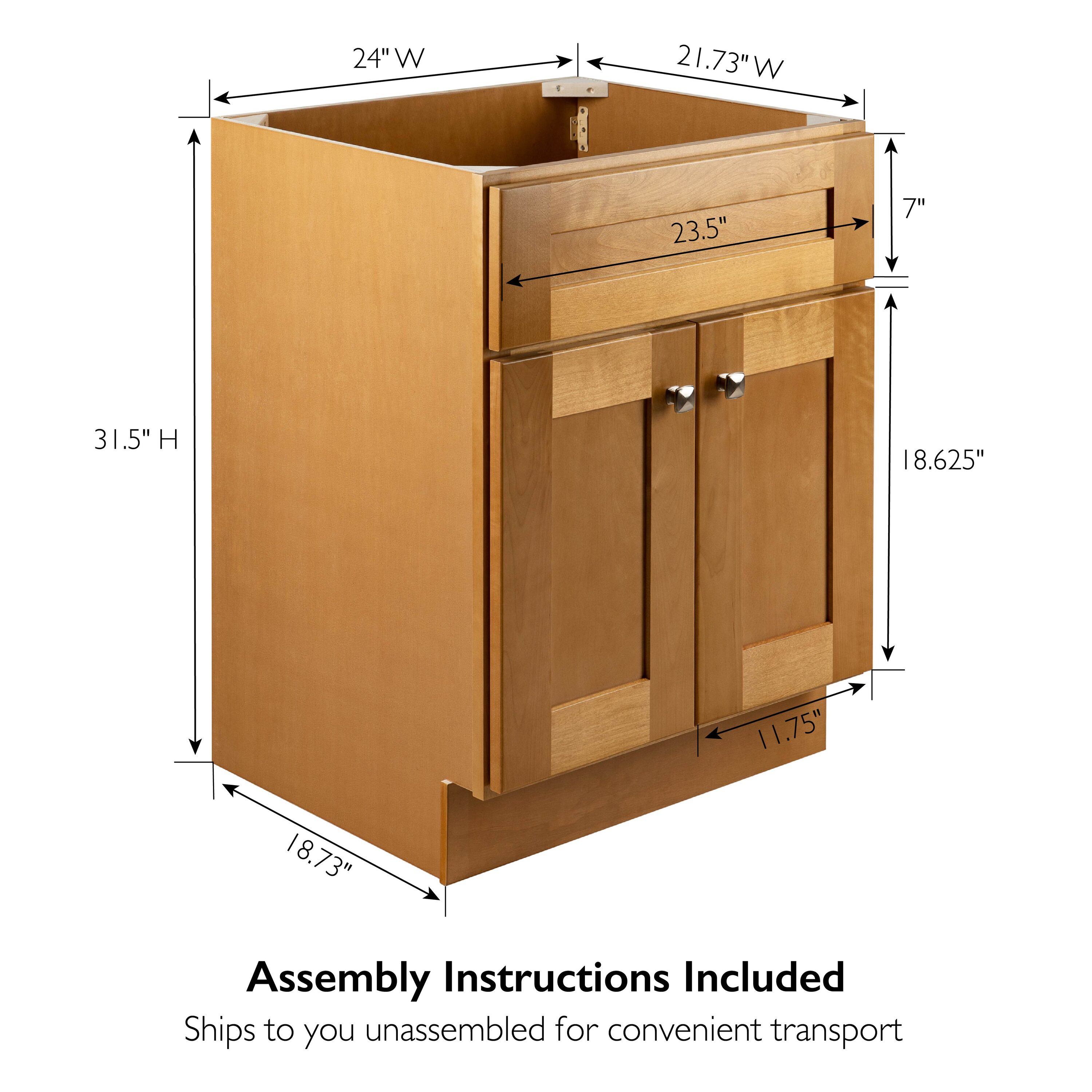 Modern Birch 24-Inch Freestanding Bathroom Vanity Cabinet