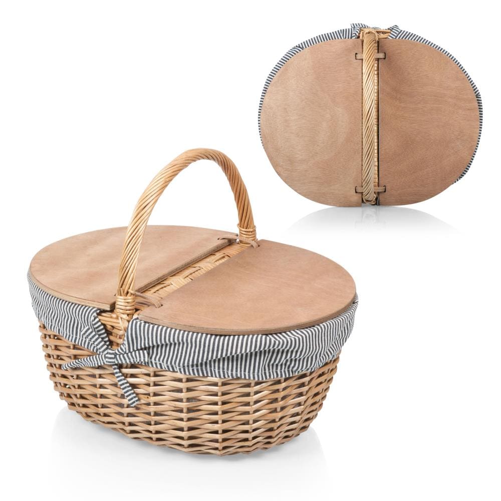 Picnic Time 138-00-211-000-0 17.5 x 13.25 x 14.5 Navy Blue and White Stripe Picnic basket