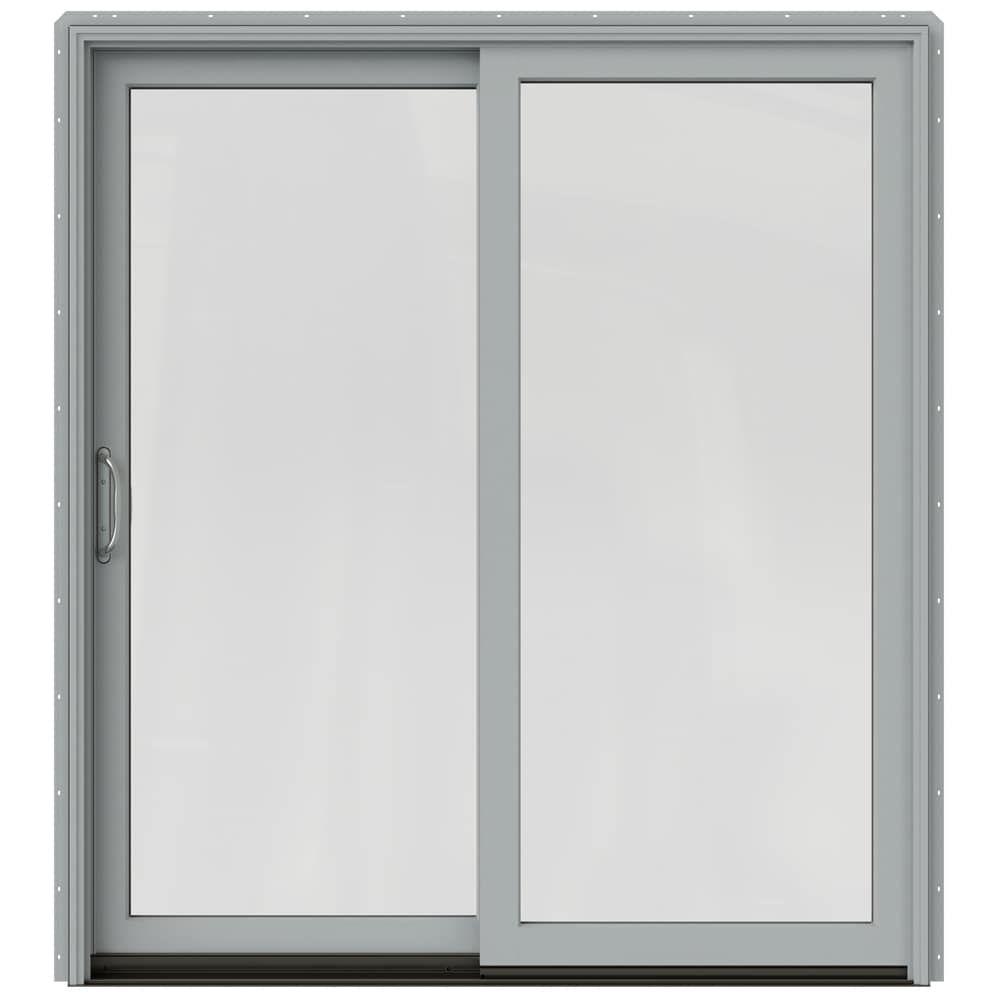JELD-WEN LOWOLJW220100146 72-in x 80-in Low-e Argon Silver Clad-wood Sliding Left-Hand Sliding Double Patio Door Screen Included