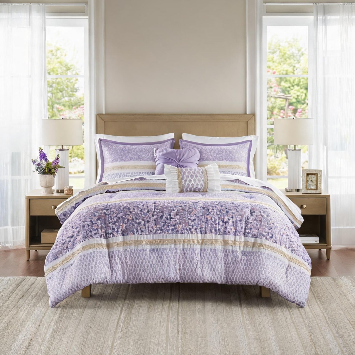 Watnature Bedding Sets combining Multicolor Floral and 90 in with Shams and Multicolor Microfiber