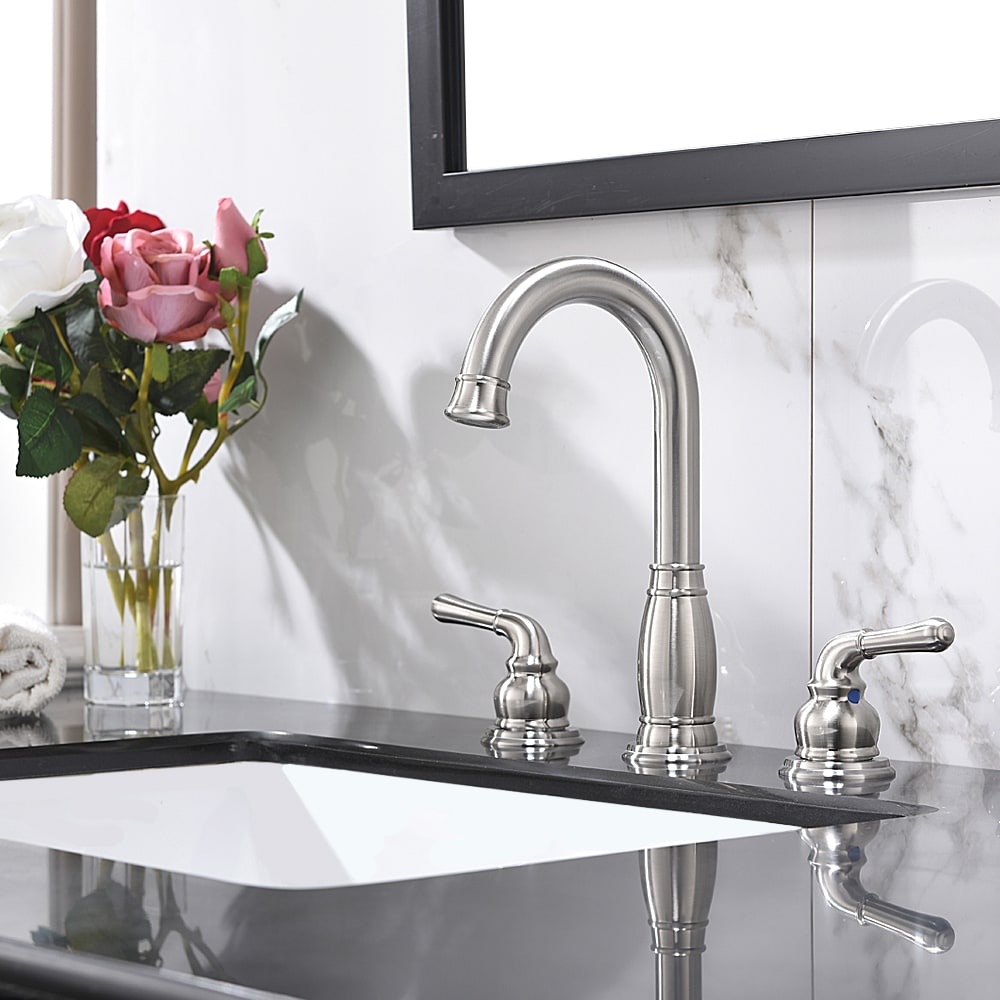 Satin Nickel 2-Handle Widespread Bathroom Faucet with Metal Drain