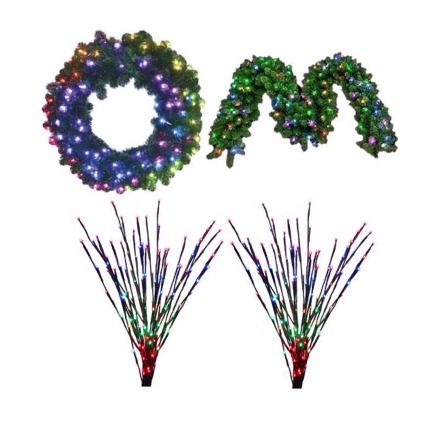 Celebrations - Platinum Brilliant LED Prelit RGBW Entryway Kit Wreath and Garland Set