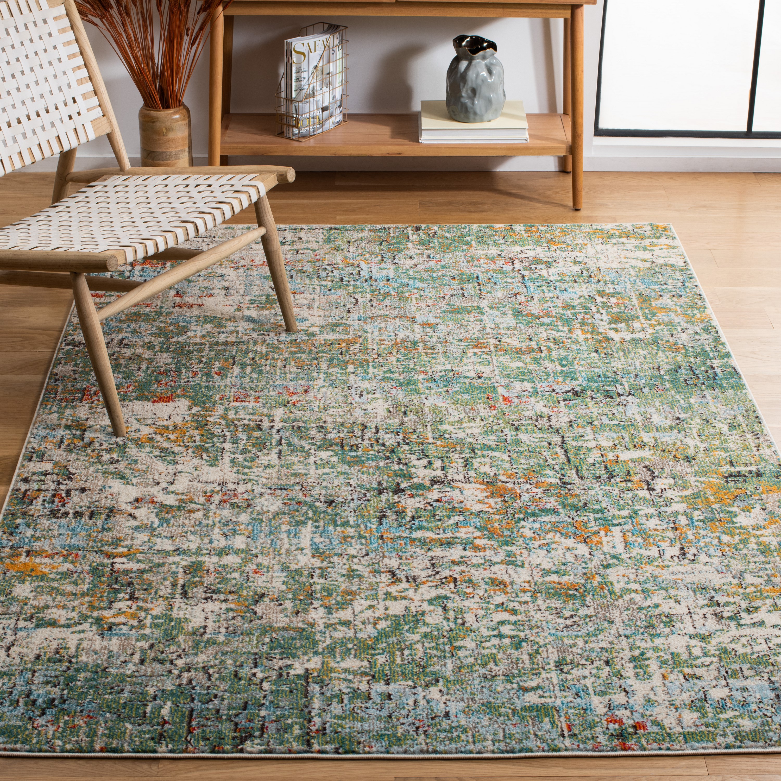 Safavieh MAD460Y-7SQ Madison Baie 7 x 7 (ft) Loomed Polypropylene Green/Turquoise Square Indoor Abstract Industrial Area rug