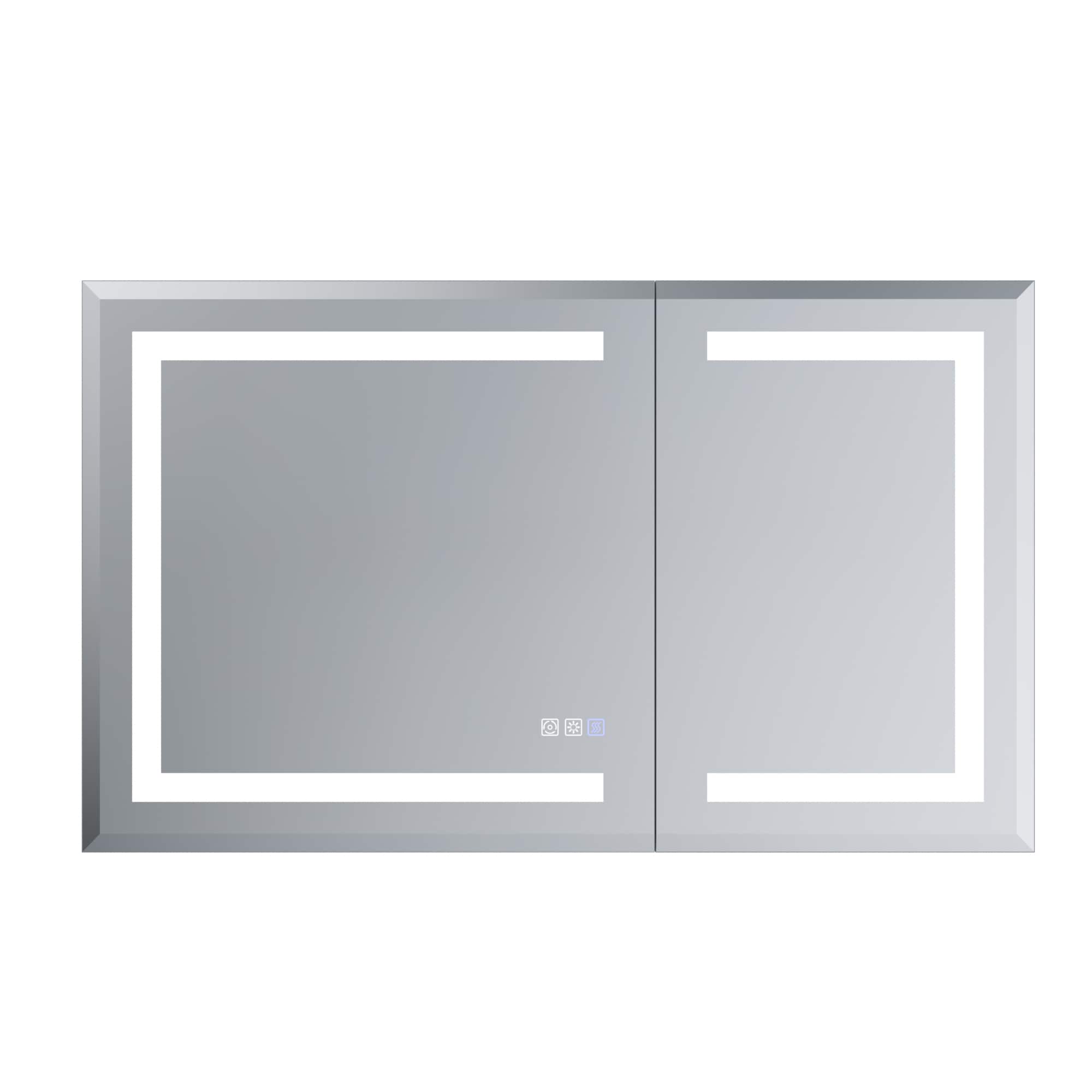 ExBrite W7MC2030L Bevelo 40-in x 24-in Lighted LED Fog Free Surface/Recessed Mount Satin Silver Mirrored Rectangle Soft Close Medicine Cabinet