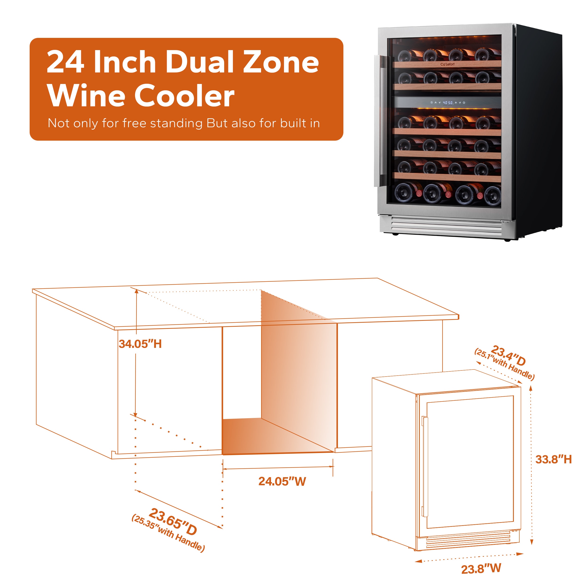 Ca'Lefort 24-in W 46-Bottles Stainless Steel Dual Zone Cooling Built-In ...