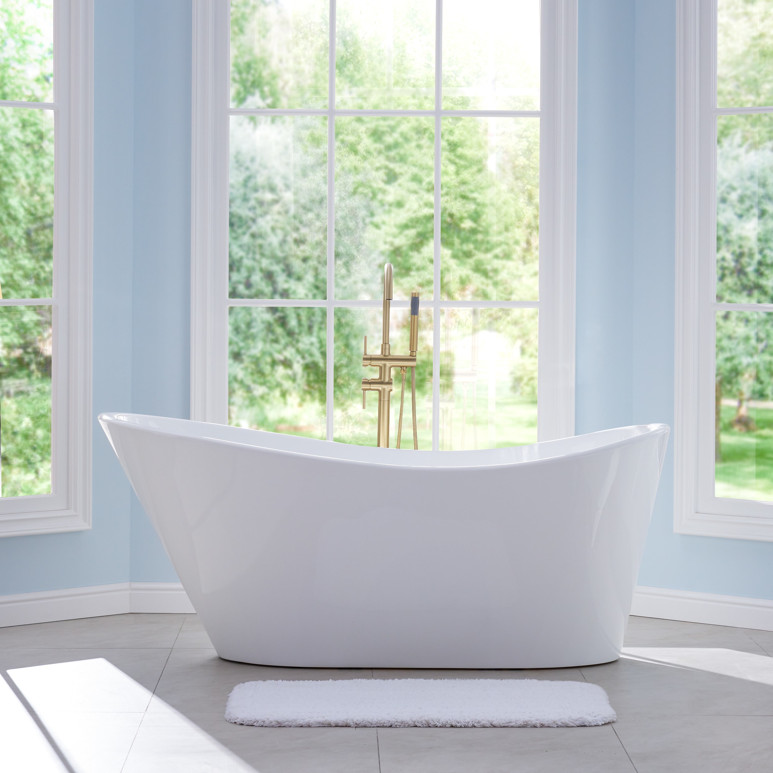 WELLFOR KAYA-170 Kaya Acrylic Freestanding Bathtub 67-in x 31.5-in White Acrylic Oval Freestanding Soaking bathtub Drain ( Right Drain )