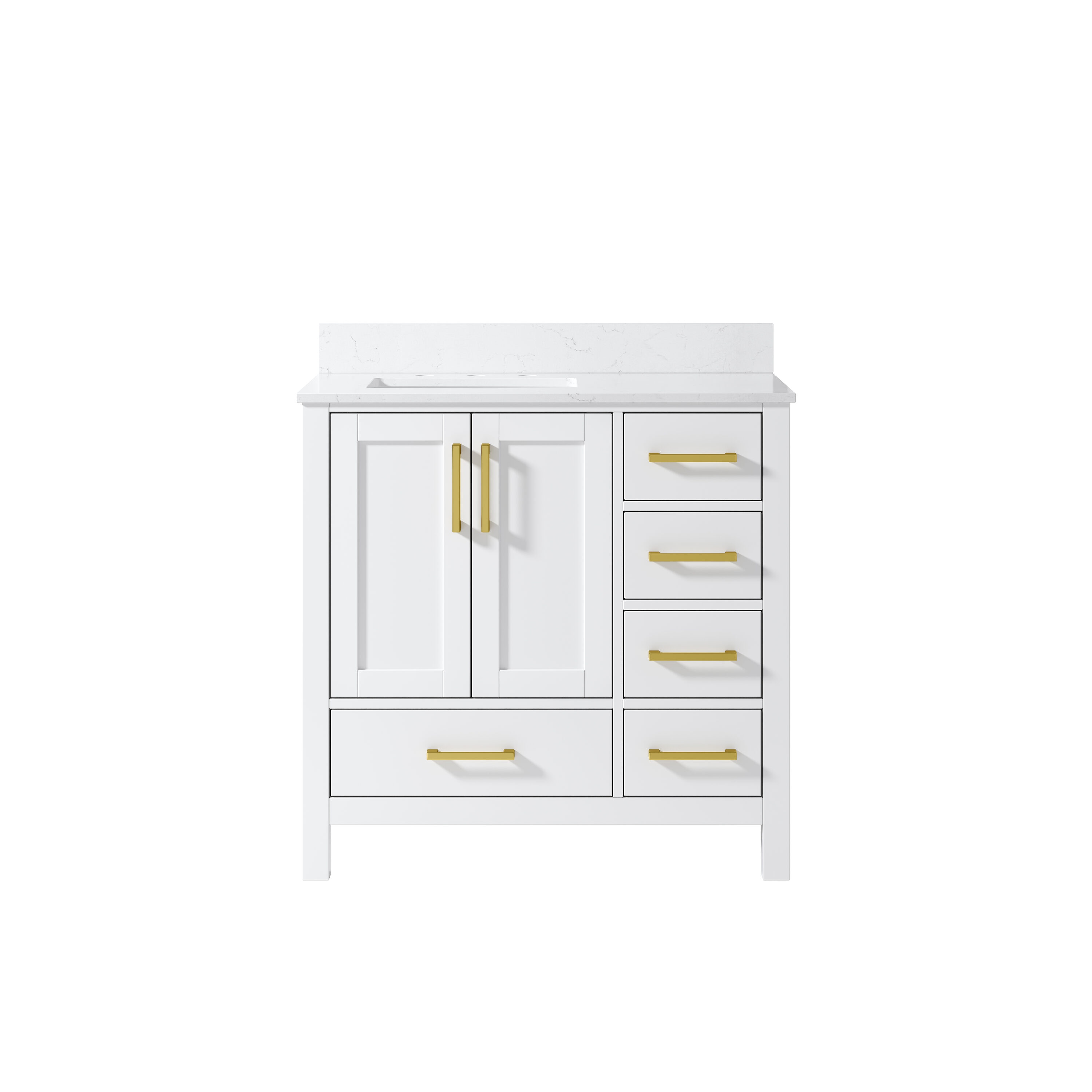 CALVON - 36-in White Undermount Single Sink Bathroom Vanity with Carrara White Cultured Marble To...