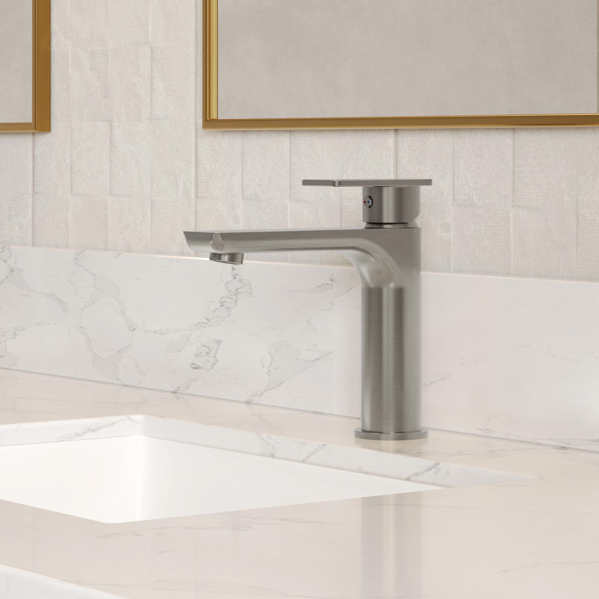 GRANDJOY 5 in Height 1 Handle Single Hole Bathroom Faucet 1 GPM with Pop Up Drain Spot Resistant Brushed Nickel