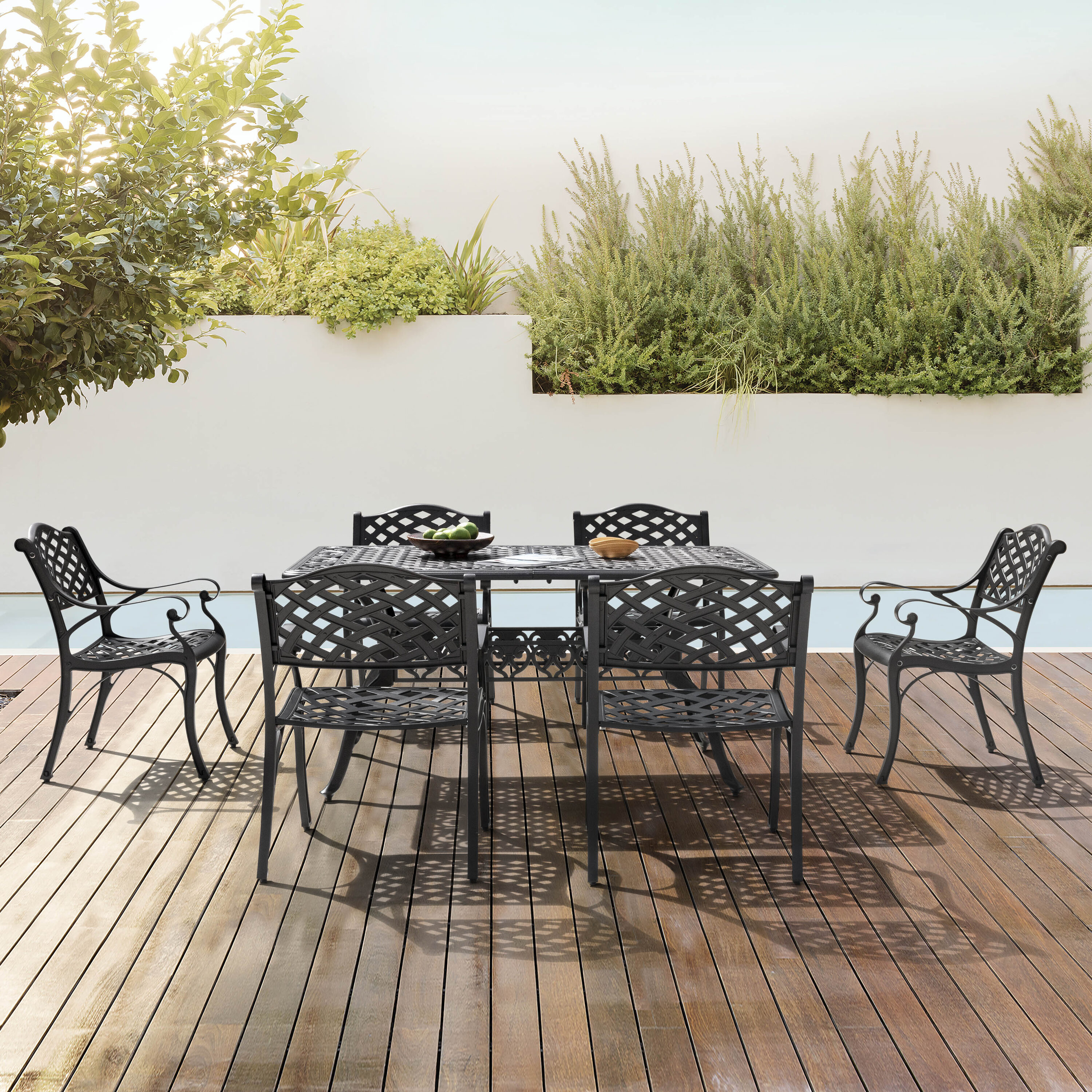 Black and Gold Speckled Cast Aluminum 6-Person Patio Dining Set