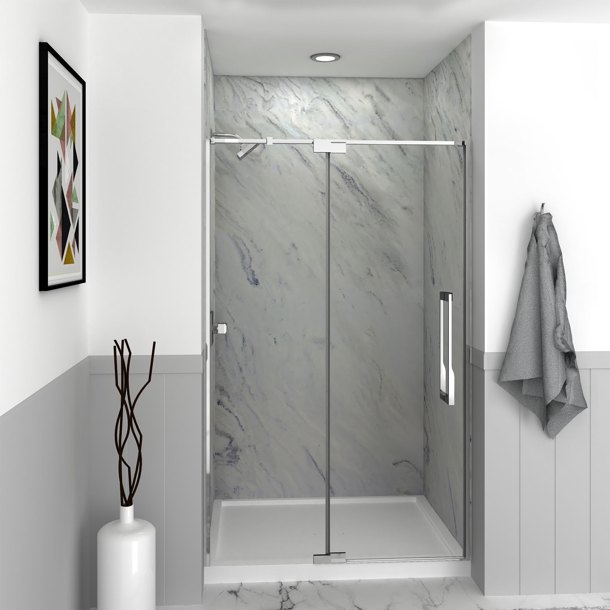 Transolid IPD487610C-J-PC Irene Polished Chrome 44-in to 48-in x 76-in Semi-frameless Pivot Shower Door