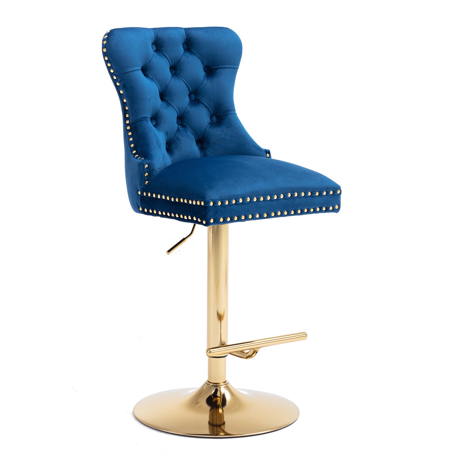 SINOFURN SYA290009GN 2 -Set Blue 27.6-in H Adjustable Height Counter height Bucket seat Upholstered Swivel Metal Bar Stool and Back