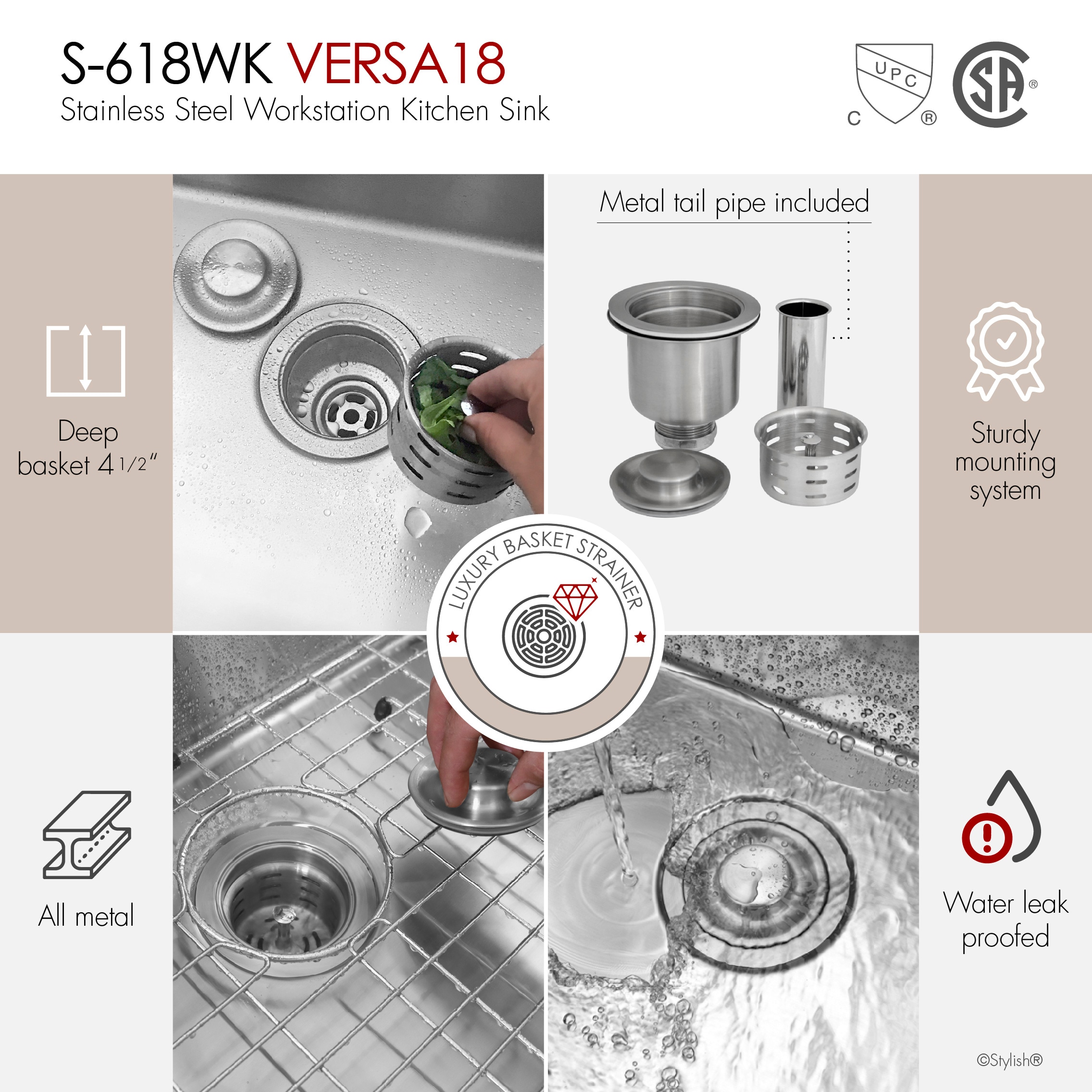 Stylish S-618WK Kitchen-Sinks - View #9
