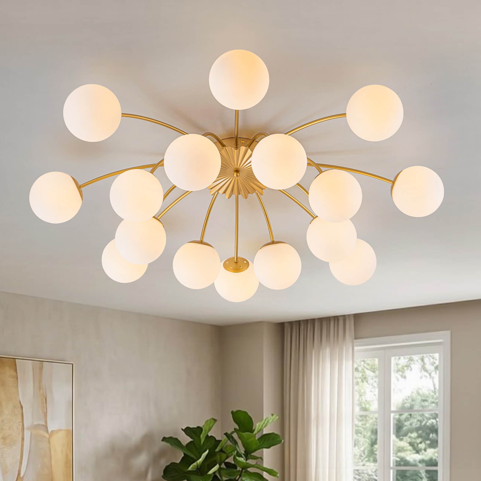 Zicbol 43.31-in Painted Gold Indoor 16 -Light Flush Mount Light with Opal Glass