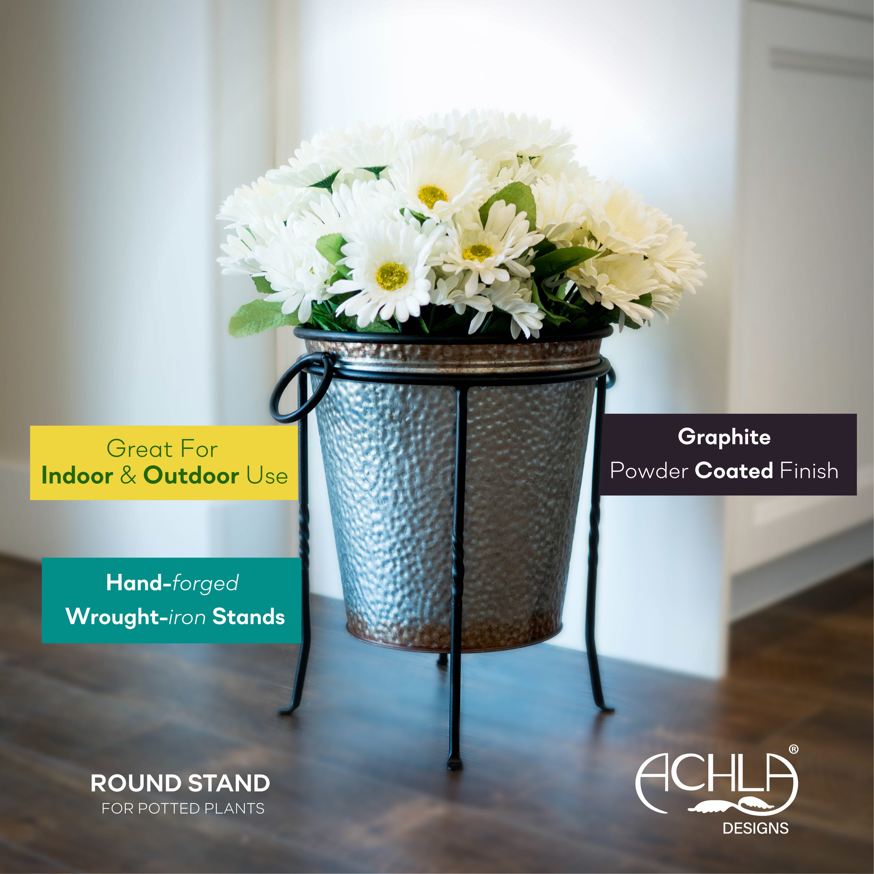 14" Black Wrought Iron Patio Plant Stand