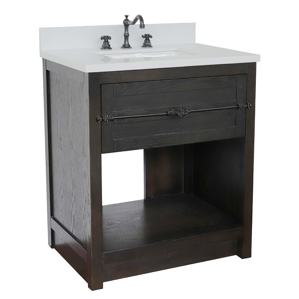 Bellaterra Home LV0101-BA-WER Homestead 31-in Brown Ash Undermount Single Sink Bathroom Vanity with White Quartz Top