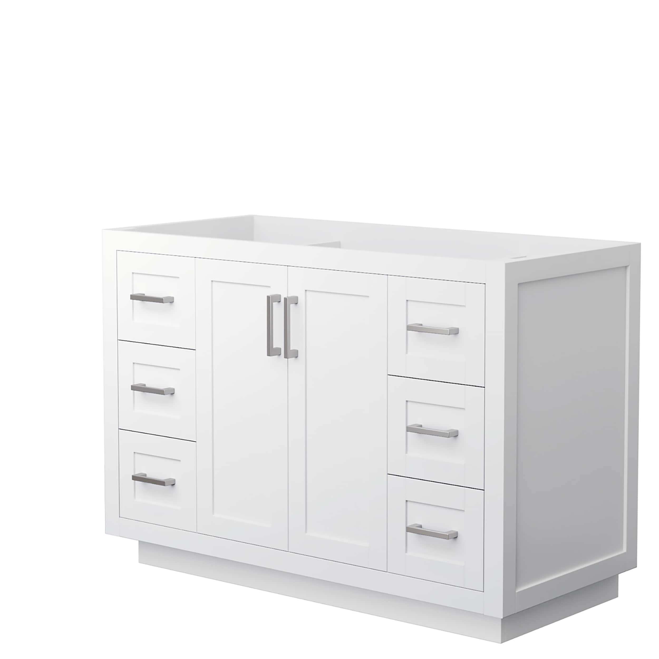 Wyndham Collection WCF292948SWHCXSXXMXX Miranda 48-in White with Brushed Nickel Trim Bathroom Vanity Base Cabinet without Top