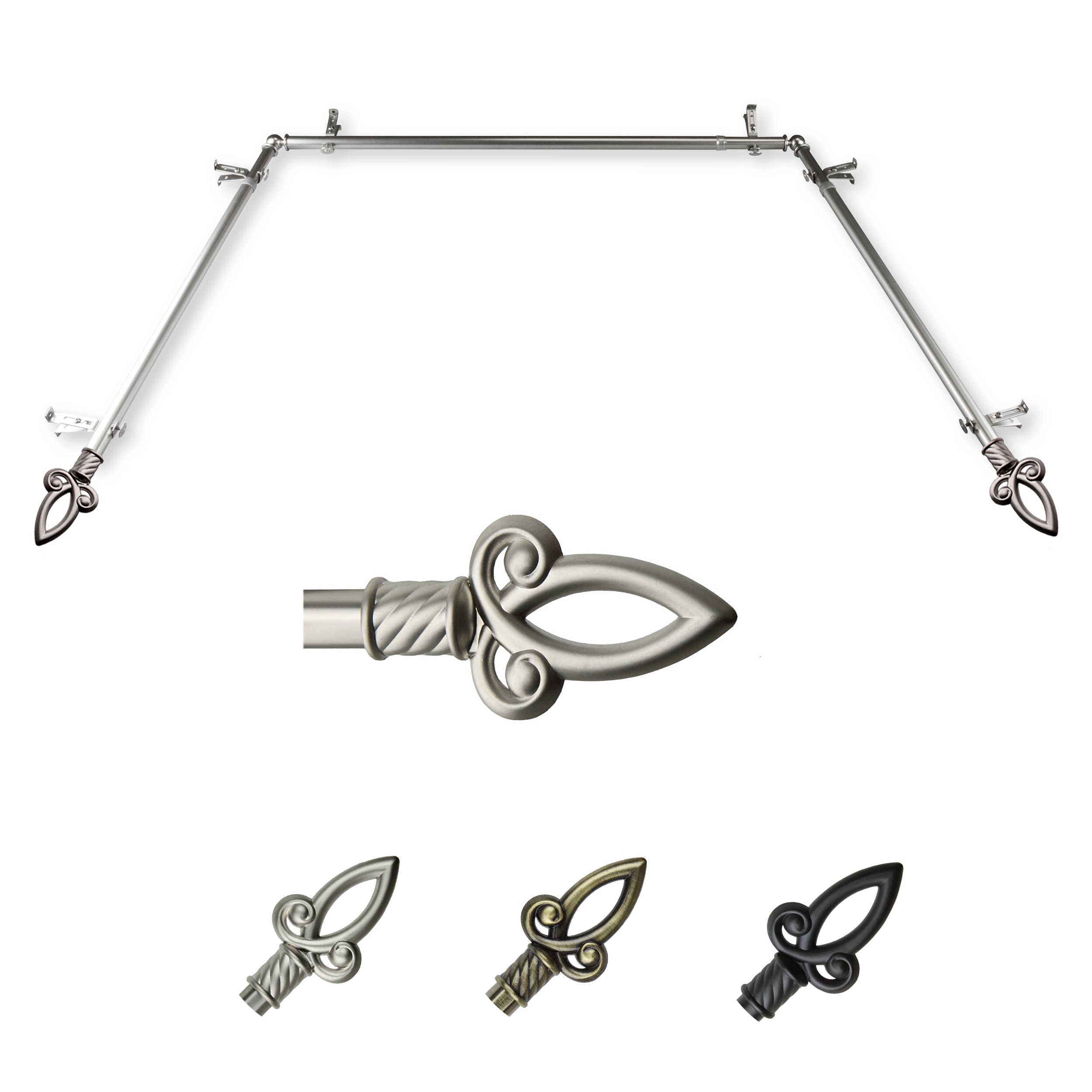 Hart & Harlow L-ABAY-22-5 Sonca 13/16-in Bay Satin nickel Steel Bay window curtain rod with Finials