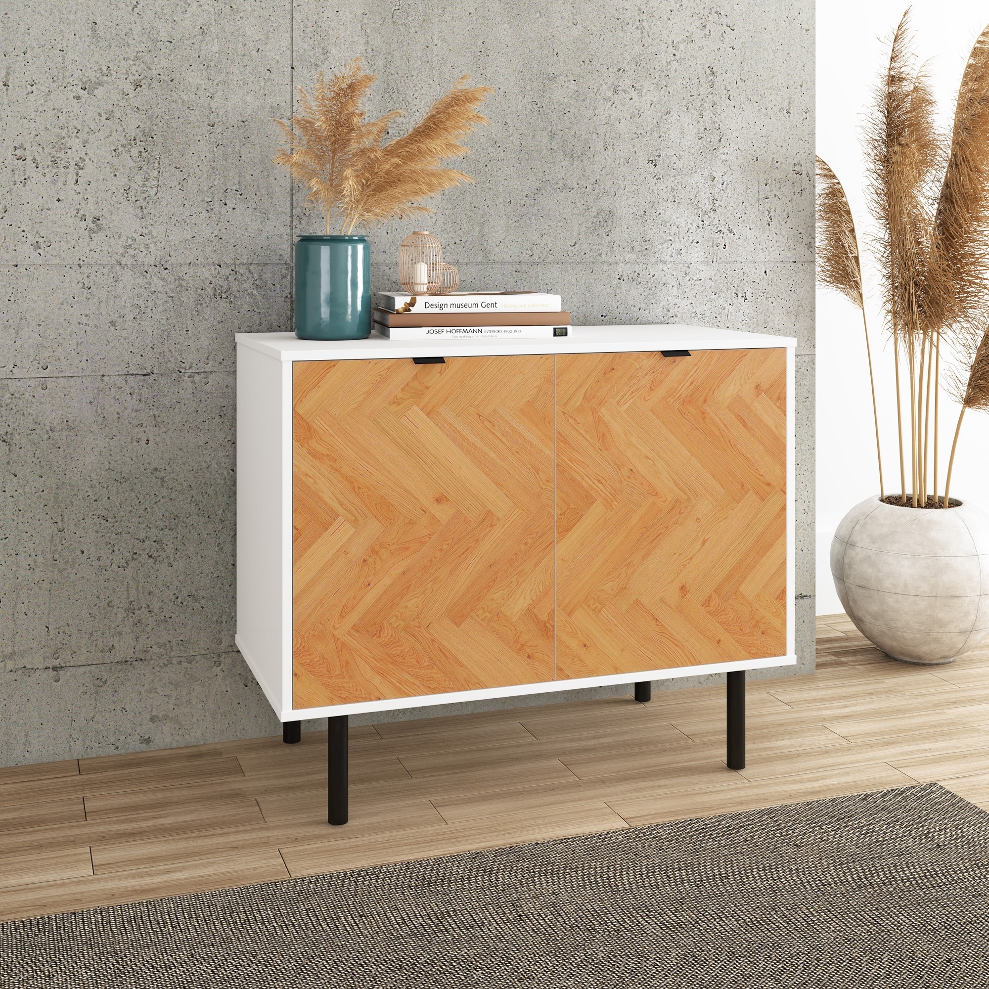 Manhattan Comfort AC-310AMC246 35.43-in W 2-Door White and Wood Print Accent Cabinet