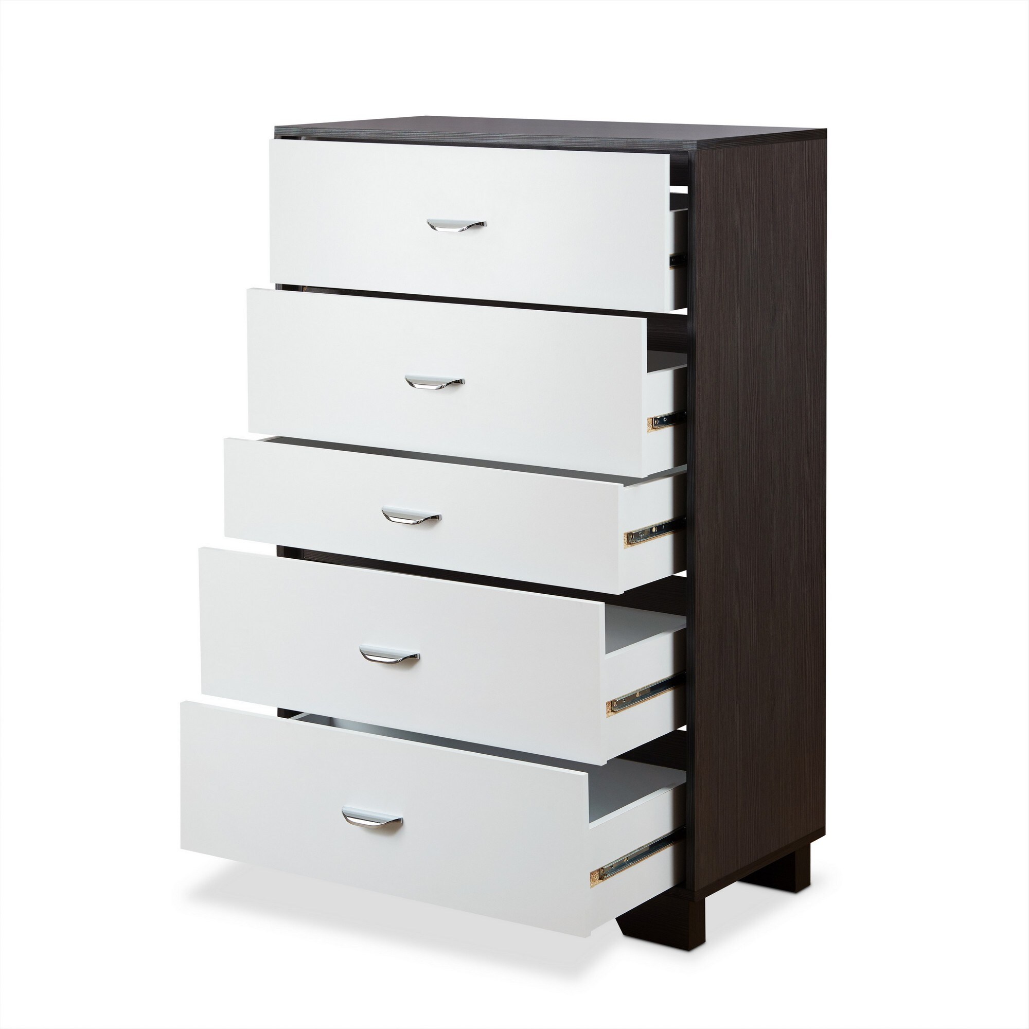 Benzara Contemporary White and Brown Wood Chest with 5 Large Drawers ...