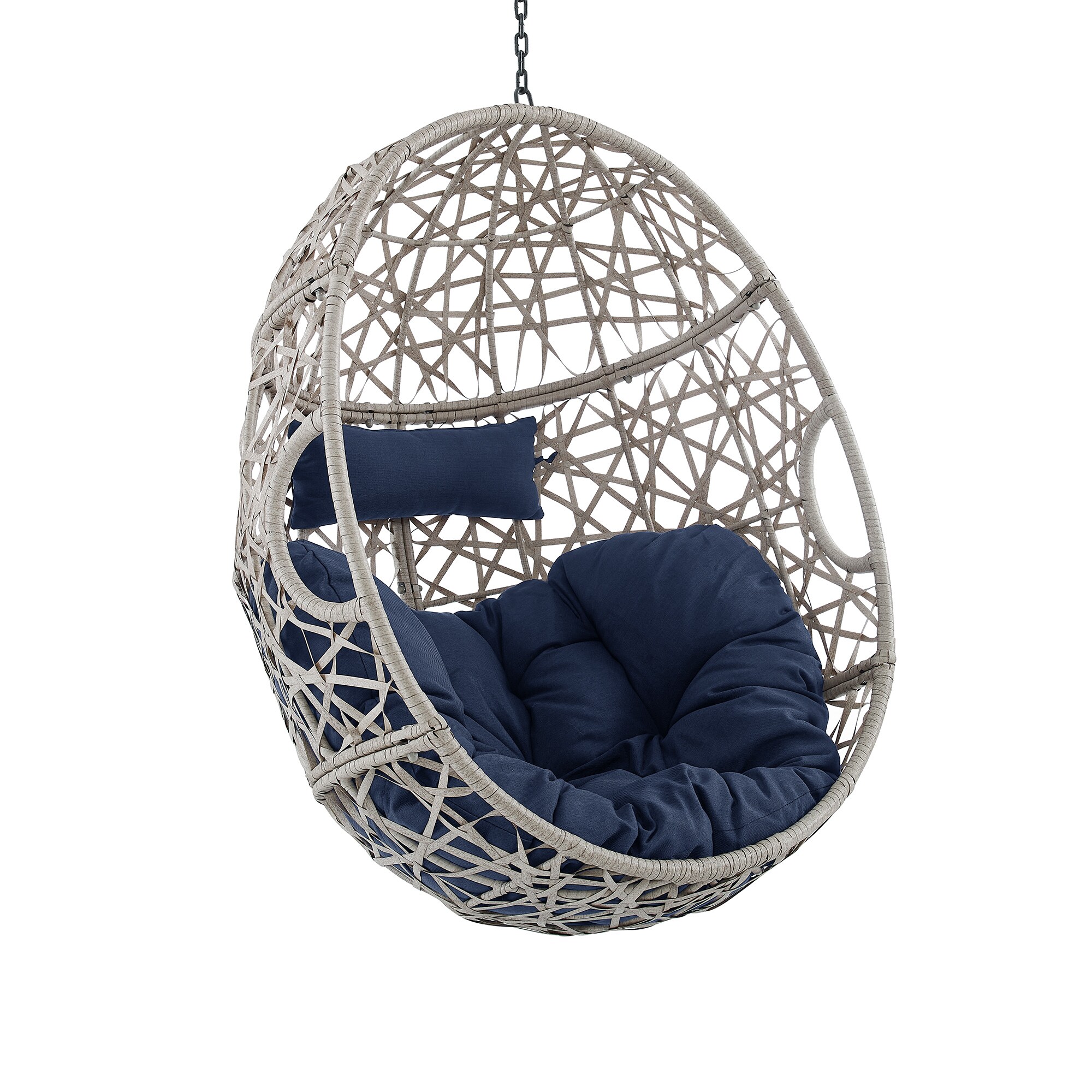 Egg Chair Wicker Black Metal Frame Egg Chair with Blue Olefin Cushioned Seat | - PEAK HOME FURNISHINGS 970185NC