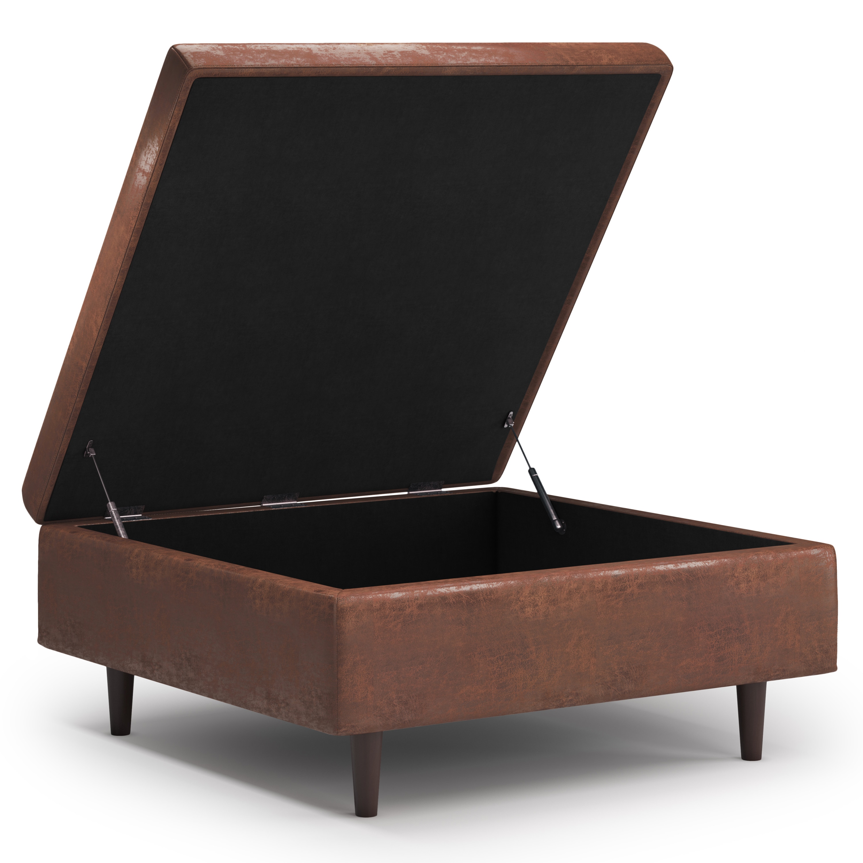 Shay 38" Distressed Saddle Brown Tufted Square Storage Ottoman