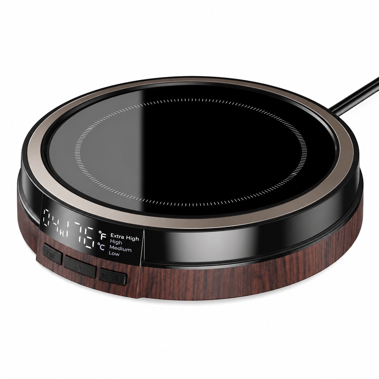 Etokfoks  50 oz Wood Effect Brown Glass Electric Coffee Cup Warmer with 4 Temperature Settings and Timer 1 Piece