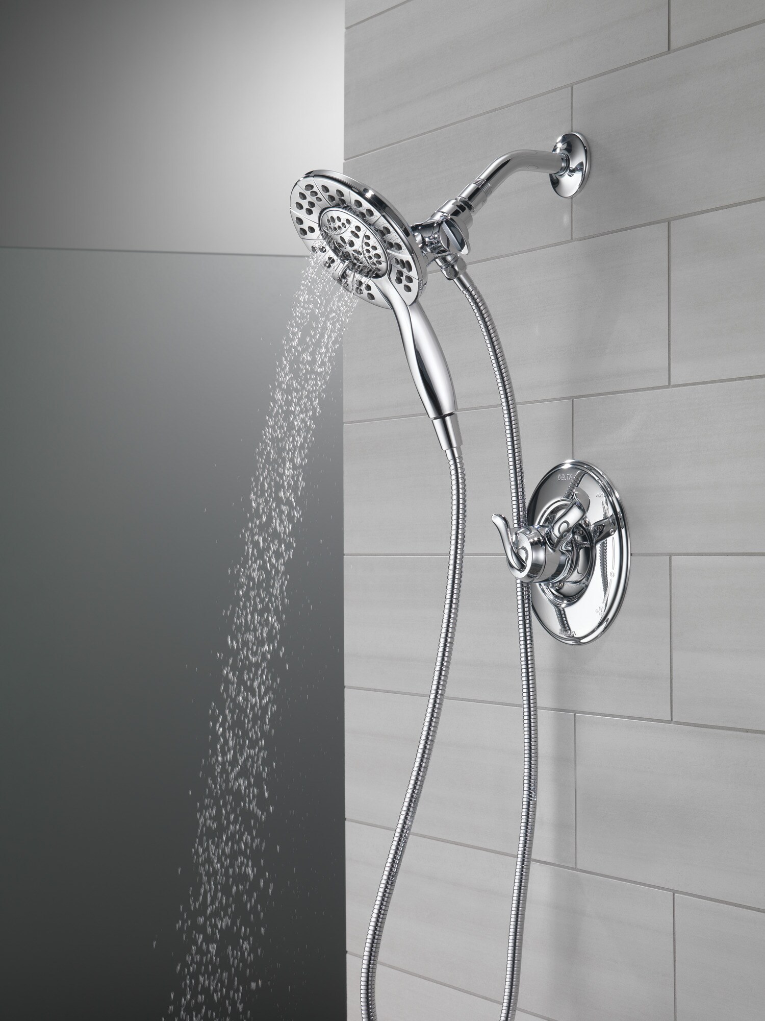 Chrome Dual Shower Head with Handheld Spray and Adjustable Height