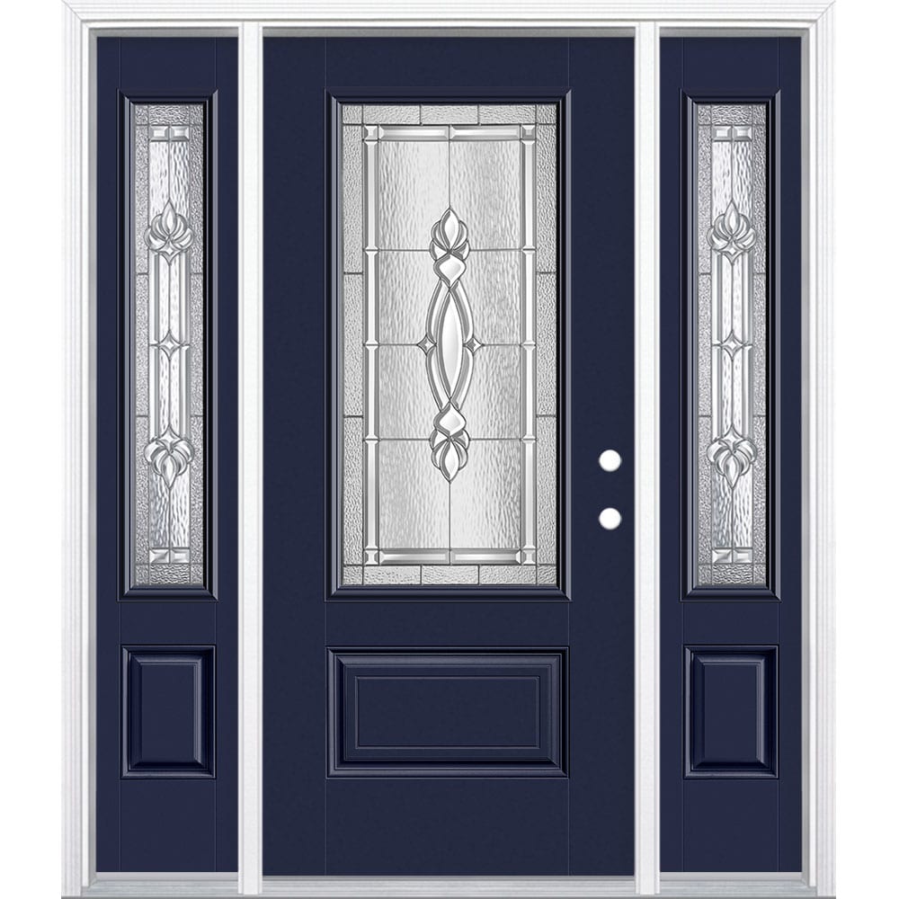 Masonite 3421929 Panama 60-in x 80-in x 4-9/16-in Fiberglass 3/4 lite Left-hand inswing Eclipse Painted Prehung Single door with sidelights Front Door with Brickmould Insulating core Decorative glass