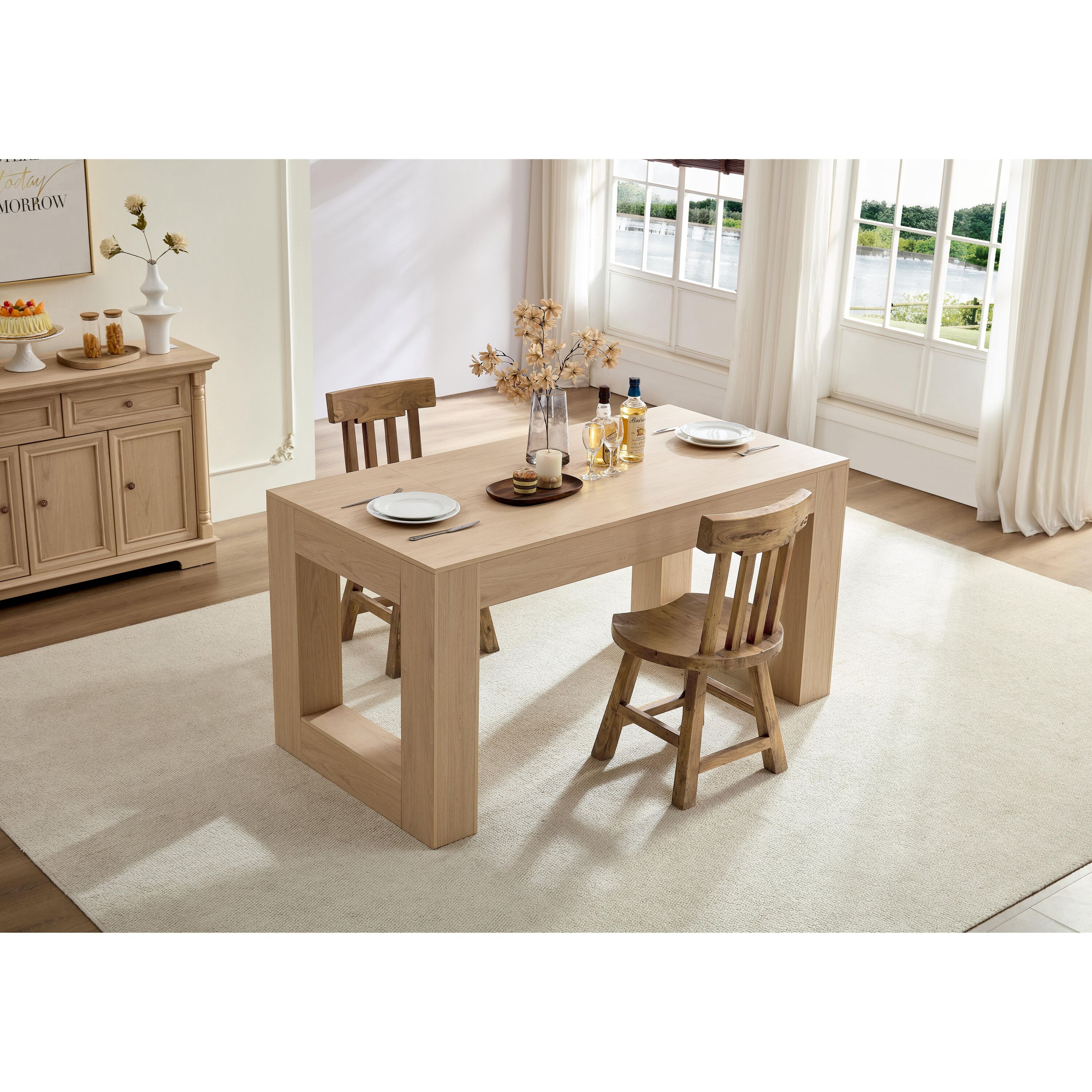 Bayfeve Natural Contemporary/Modern Dining Room Set with Rectangular Table ( Seats 4 )