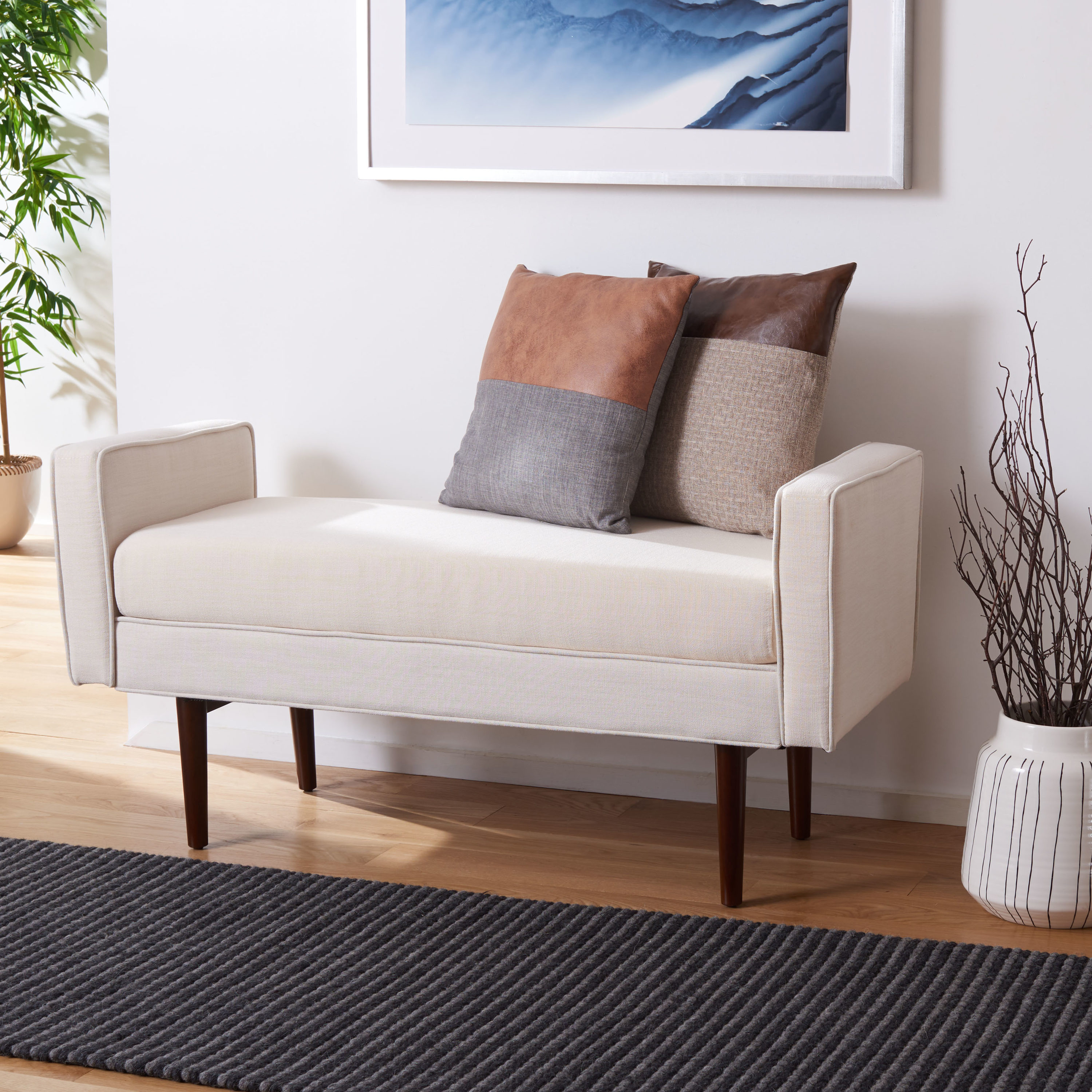 Safavieh BCH6303A Henri Modern Light Beige Linen/Walnut Accent Bench 49-in x 18-in x 25-in