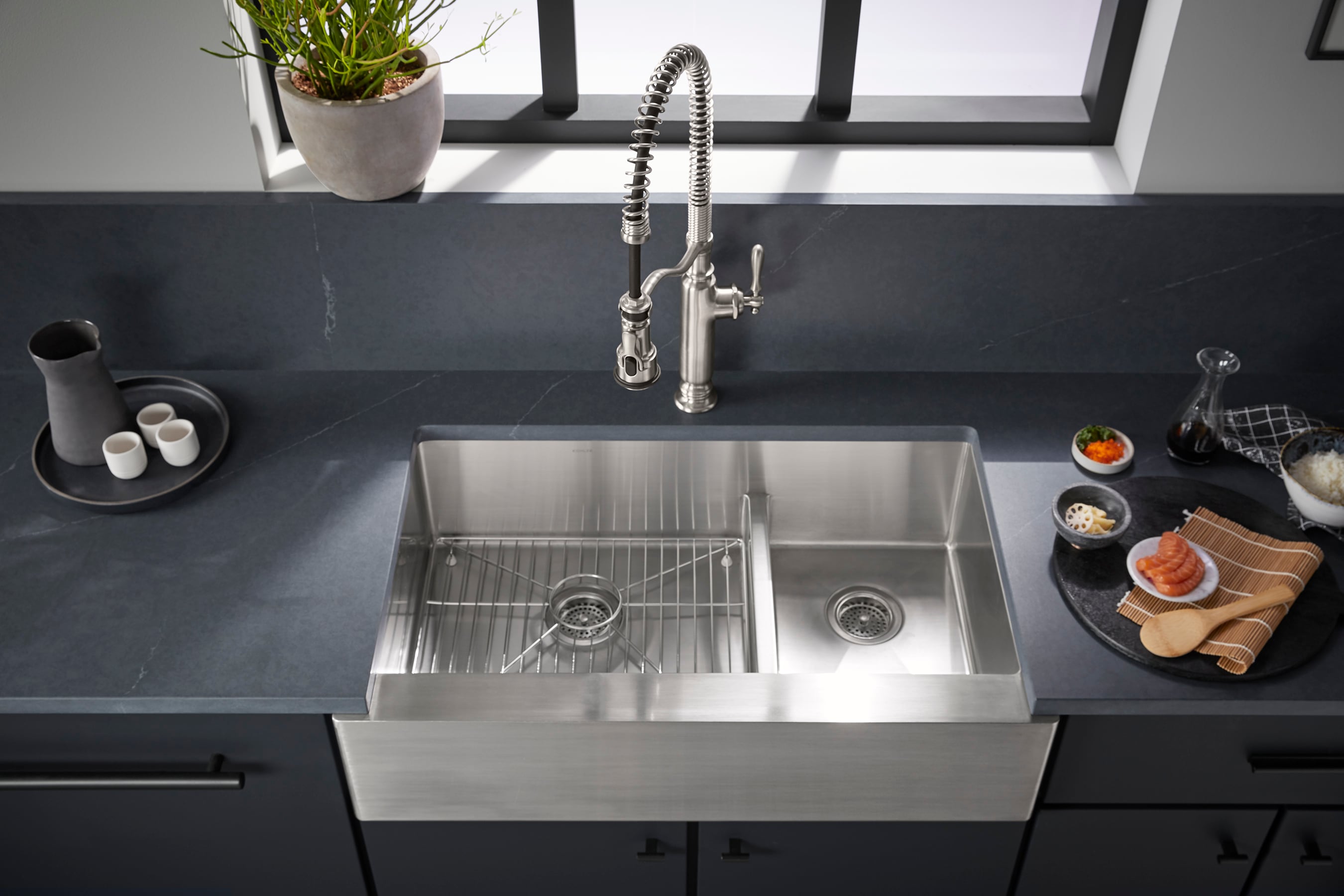 KOHLER Strive Farmhouse Apron Front 35.5-in x 21.25-in Stainless Steel ...