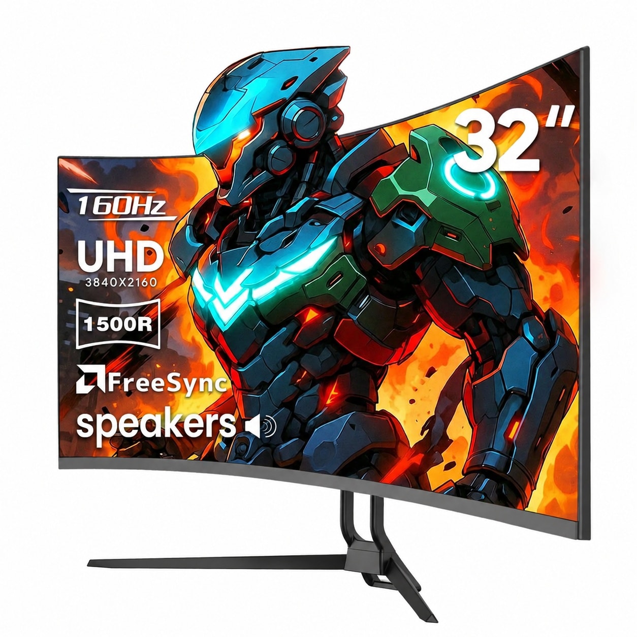 Etokfoks  32 Inch 4K UHD Curved Gaming Computer Monitor 3840x2160 1500R 160Hz FreeSync 120 Percent sRGB Speakers HDMI 2 1 DisplayPort VESA